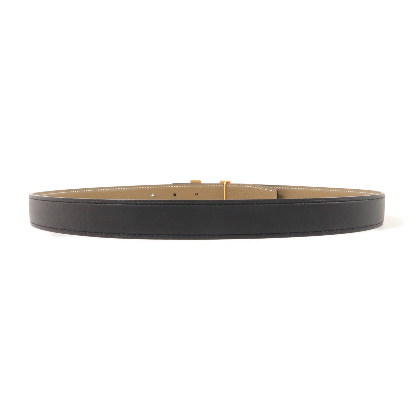 HERMES Epsom皮革/Swift皮革Martelee Reversible Belt 80cm皮帶Noir/Etoupe