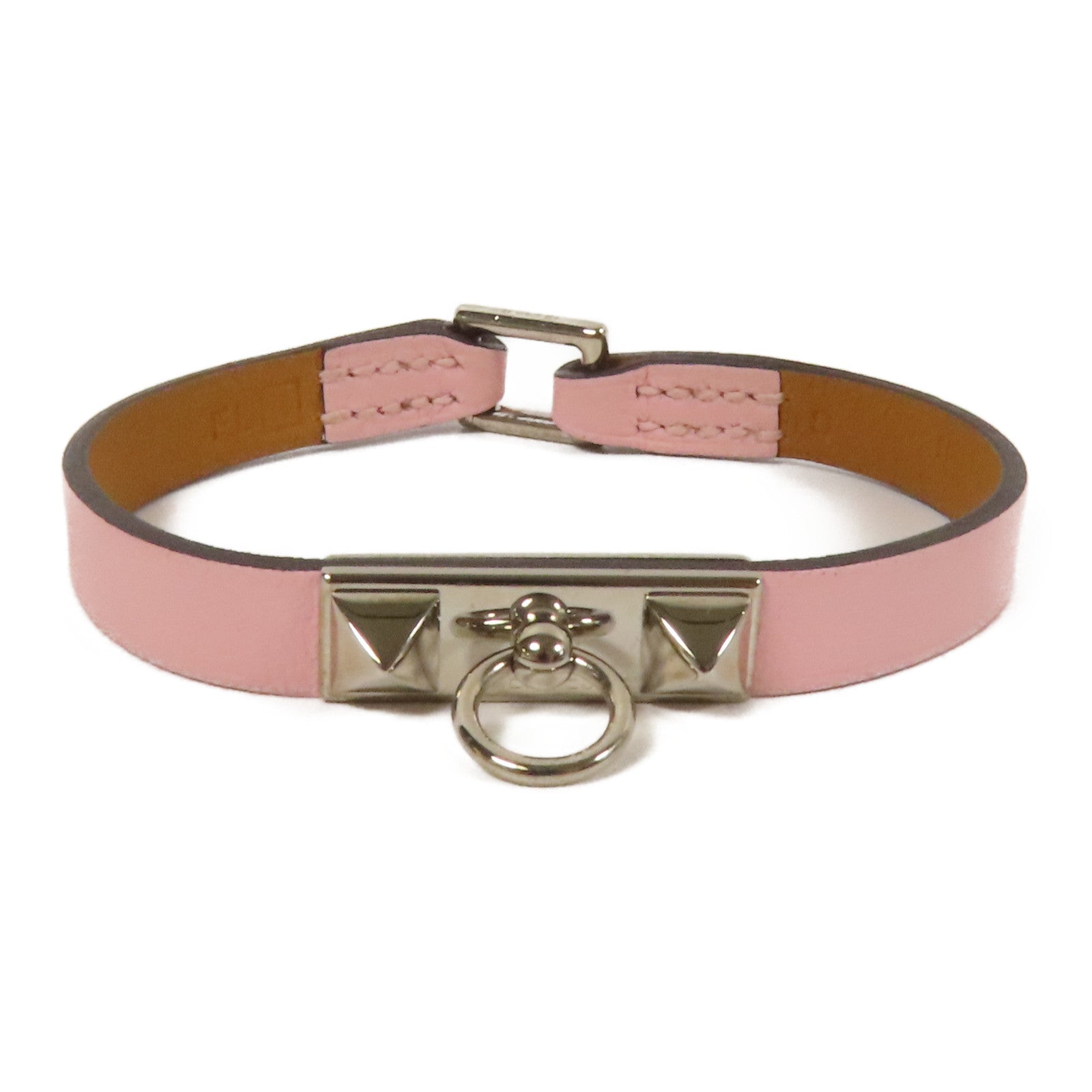 HERMES Swift皮革Rivale Tour Bracelet S銀扣手鐲Pink