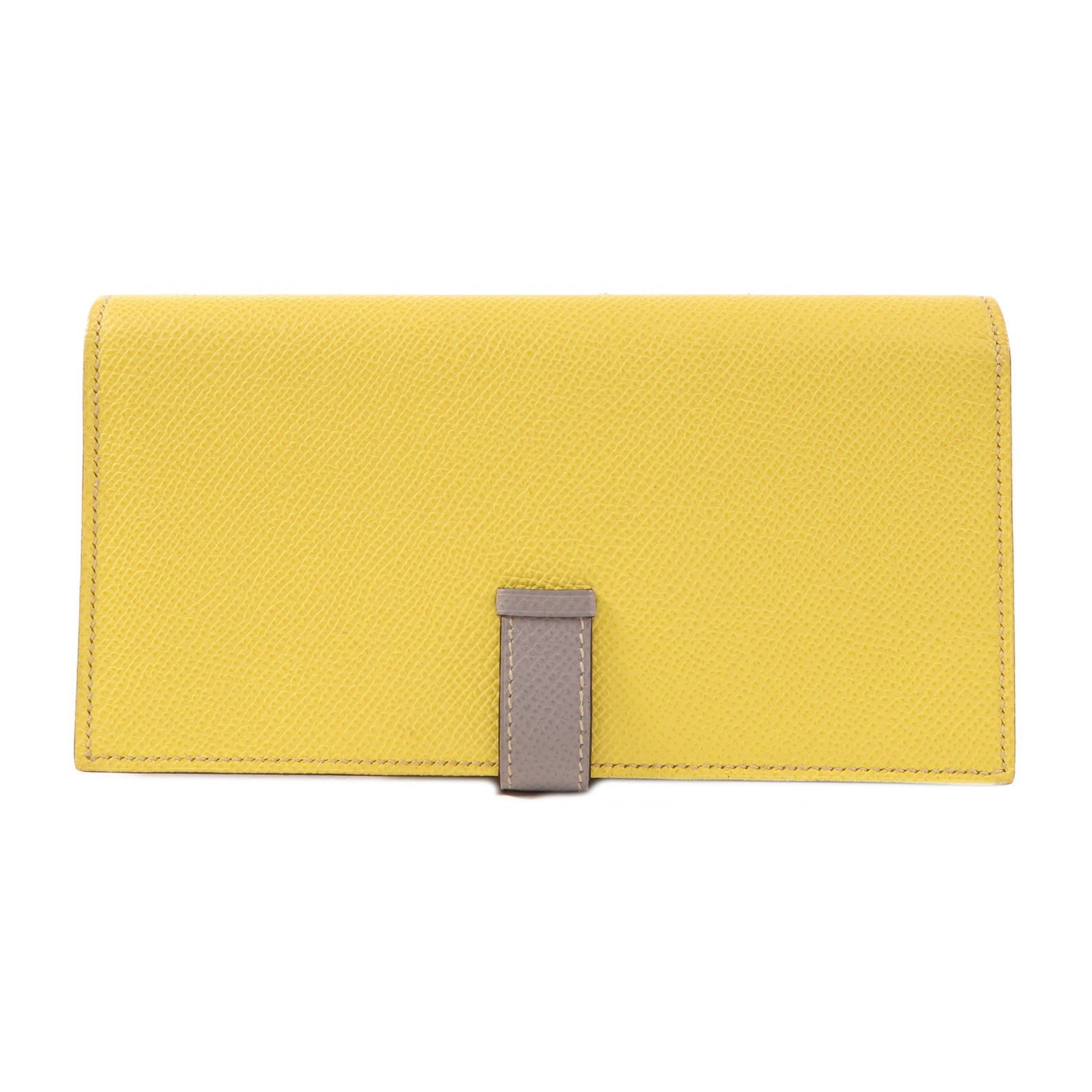 HERMES Epsom皮革Bearn Long Wallet銀扣長錢包Lime/Bleu Glacier