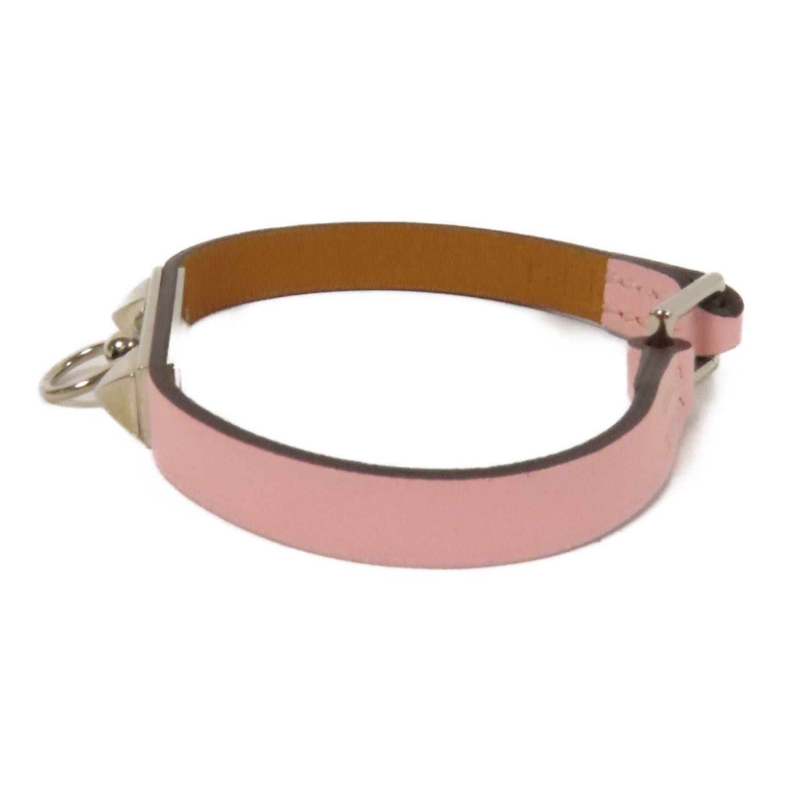 HERMES Swift皮革Rivale Tour Bracelet S銀扣手鐲Pink