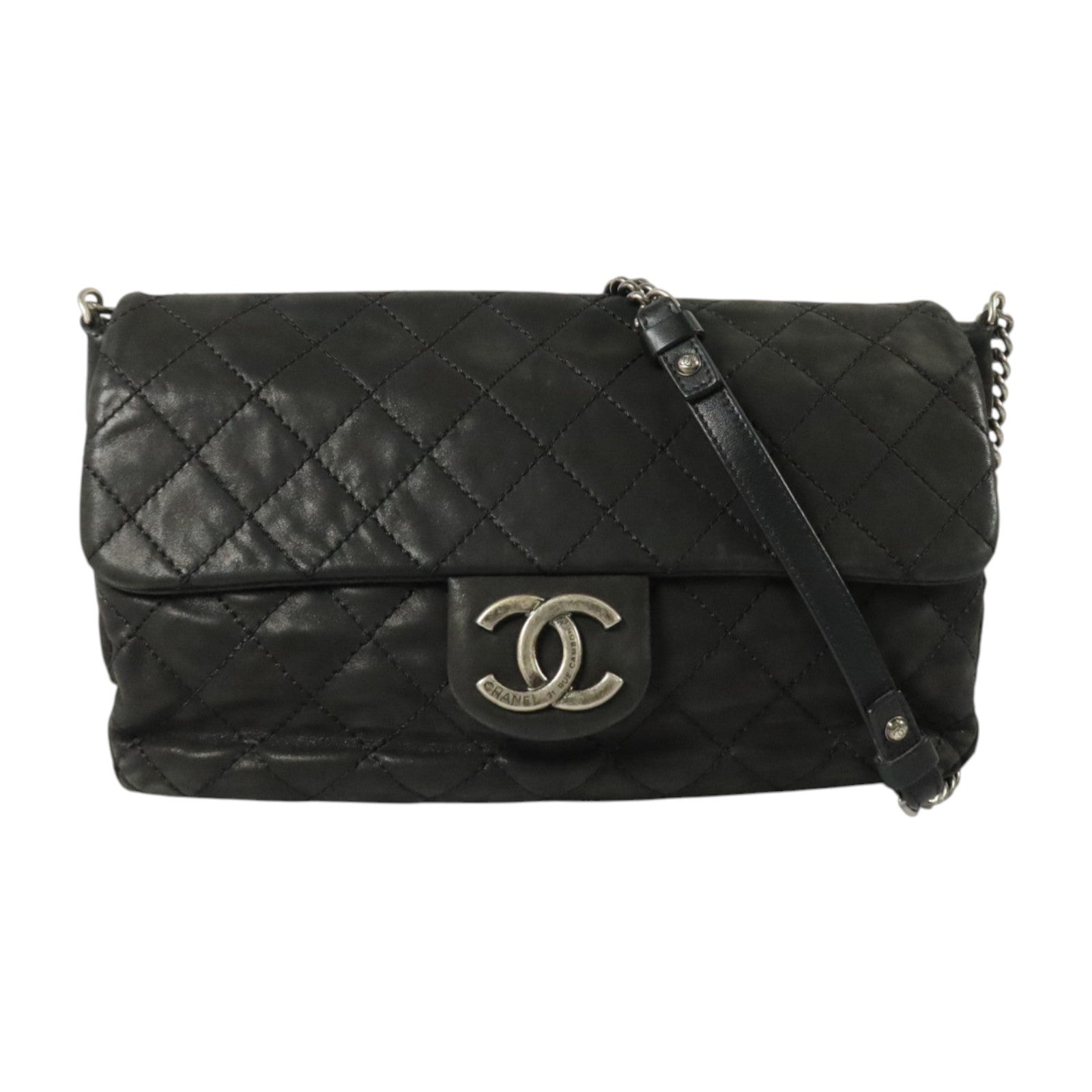 CHANEL 牛皮皮革Chic Quit Flap銀扣鏈帶肩背袋