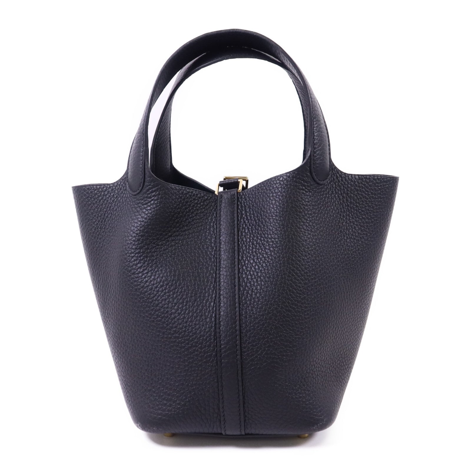 HERMES Clemence皮革Picotin PM金扣手挽袋Noir