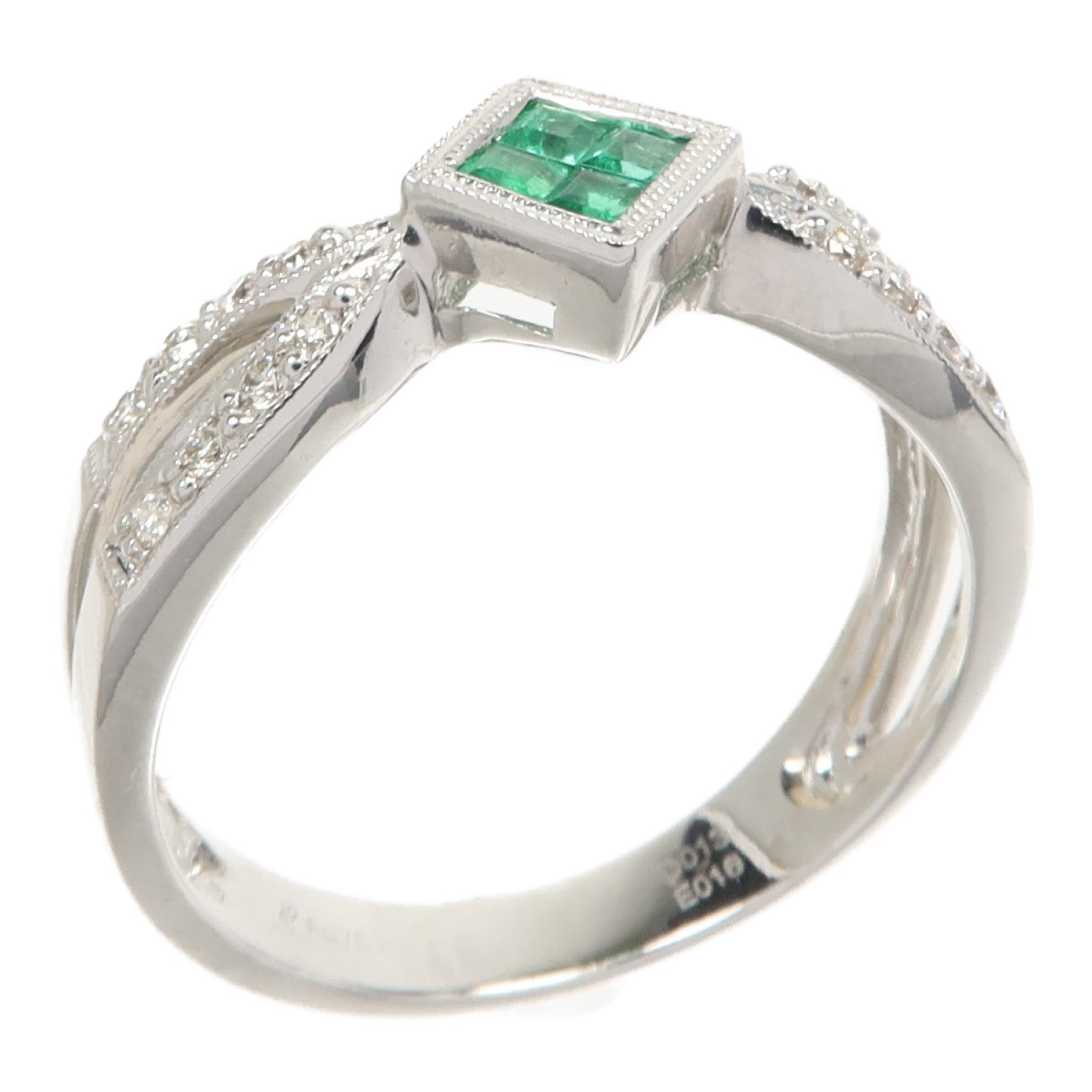 JEWELRY 18K白金Emerald Diamond Ring綠寶石/鑽石戒指US#7.75