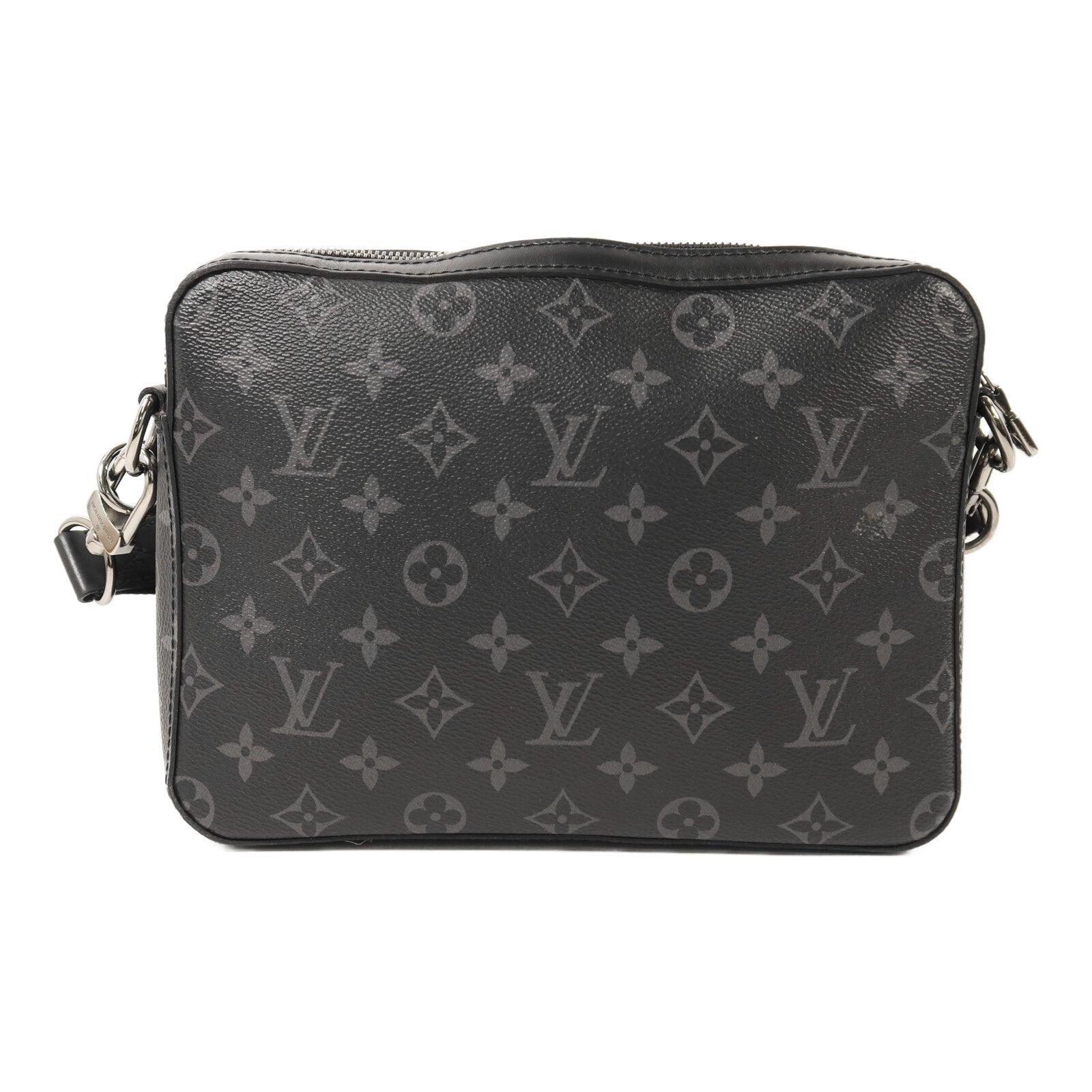 LOUIS VUITTON Monogram Eclipse Reverse Trio Messenger銀扣肩背袋灰色
