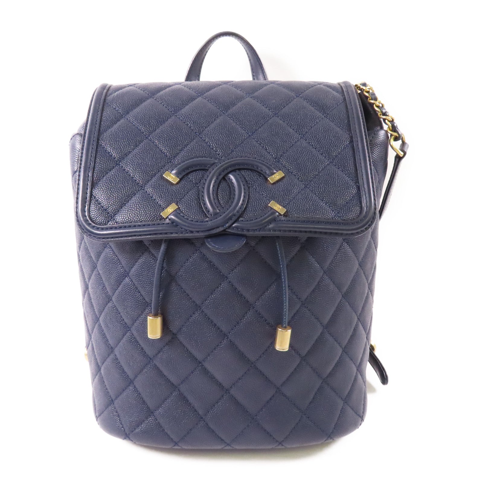 CHANEL 牛皮皮革Backpack金扣鏈帶背包