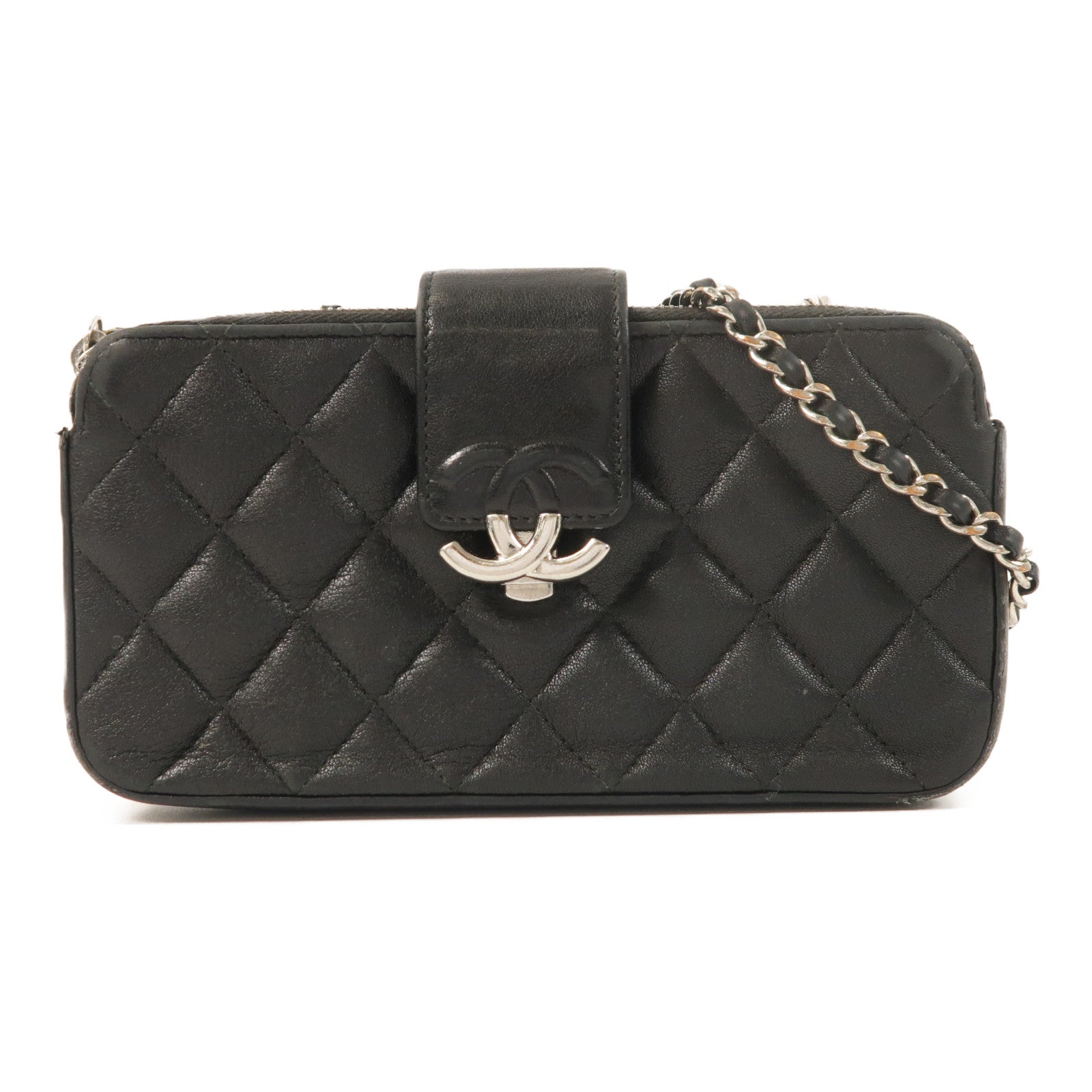 CHANEL 羊皮皮革Chain Shoulder銀扣鏈帶肩背袋