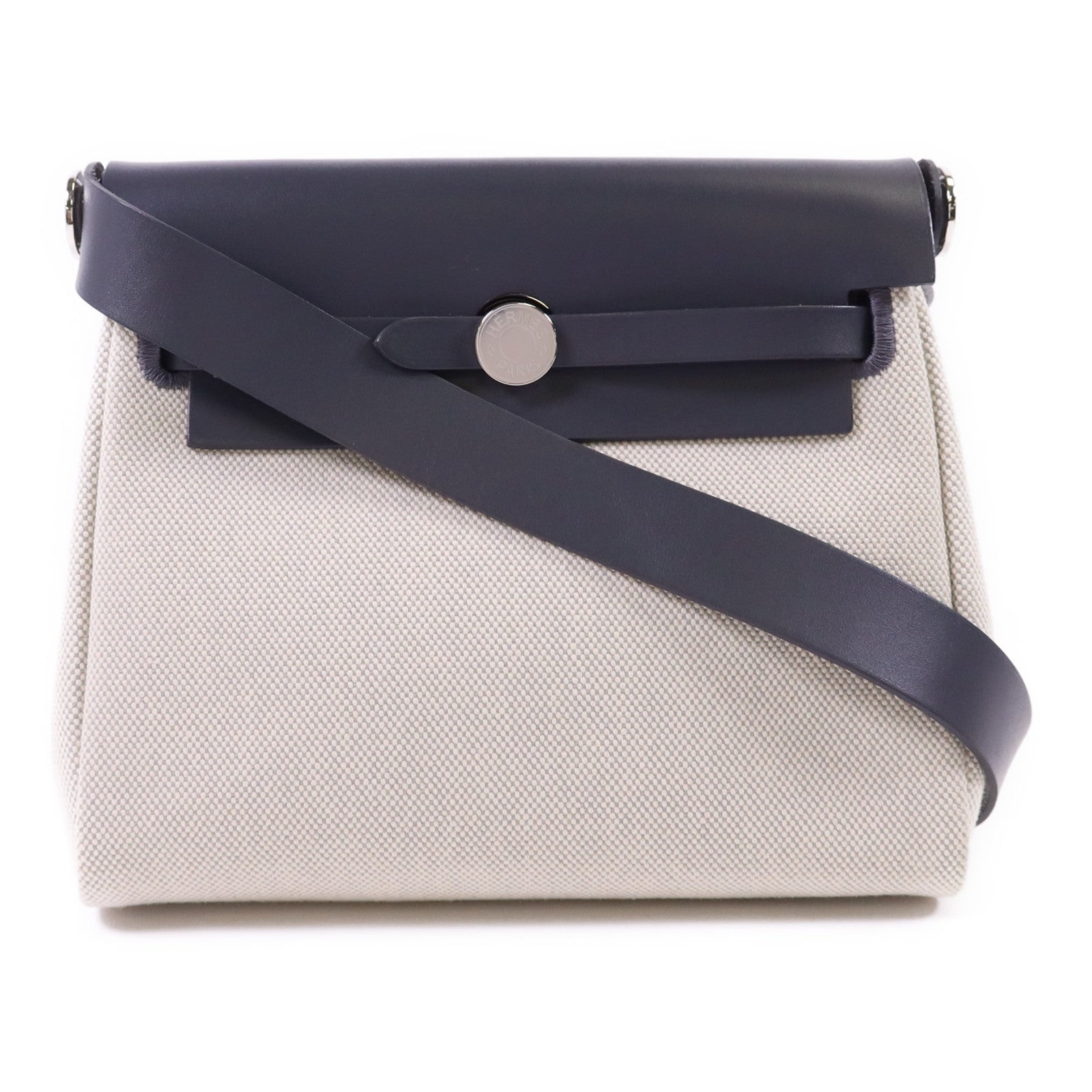 HERMES 帆布Mini Herbag銀扣肩背袋Ardoise