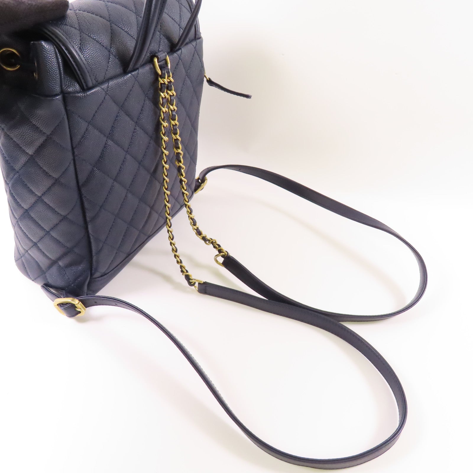 CHANEL 牛皮皮革Backpack金扣鏈帶背包