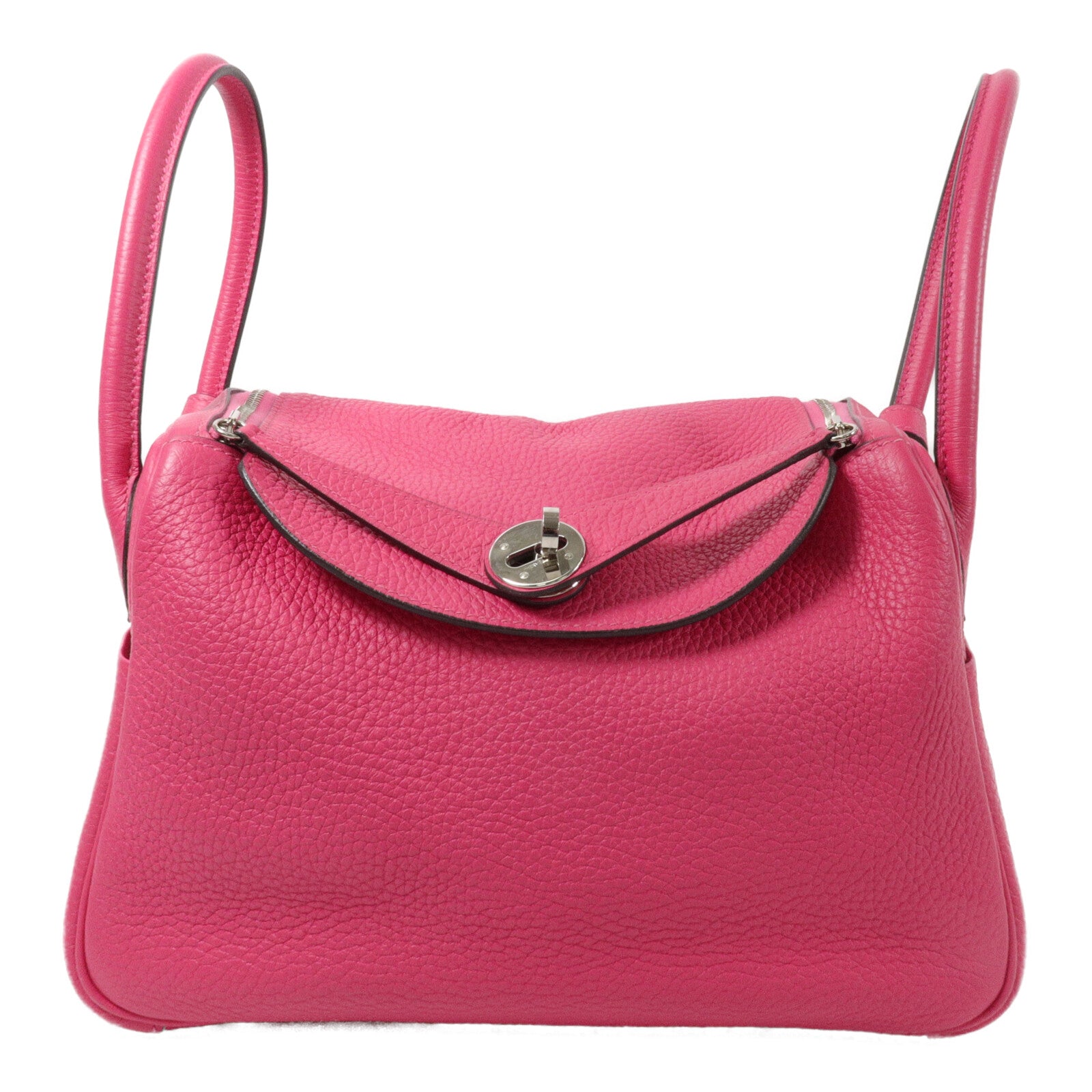 HERMES Clemence皮革Lindy 26手挽肩背兩用袋Rose Extreme