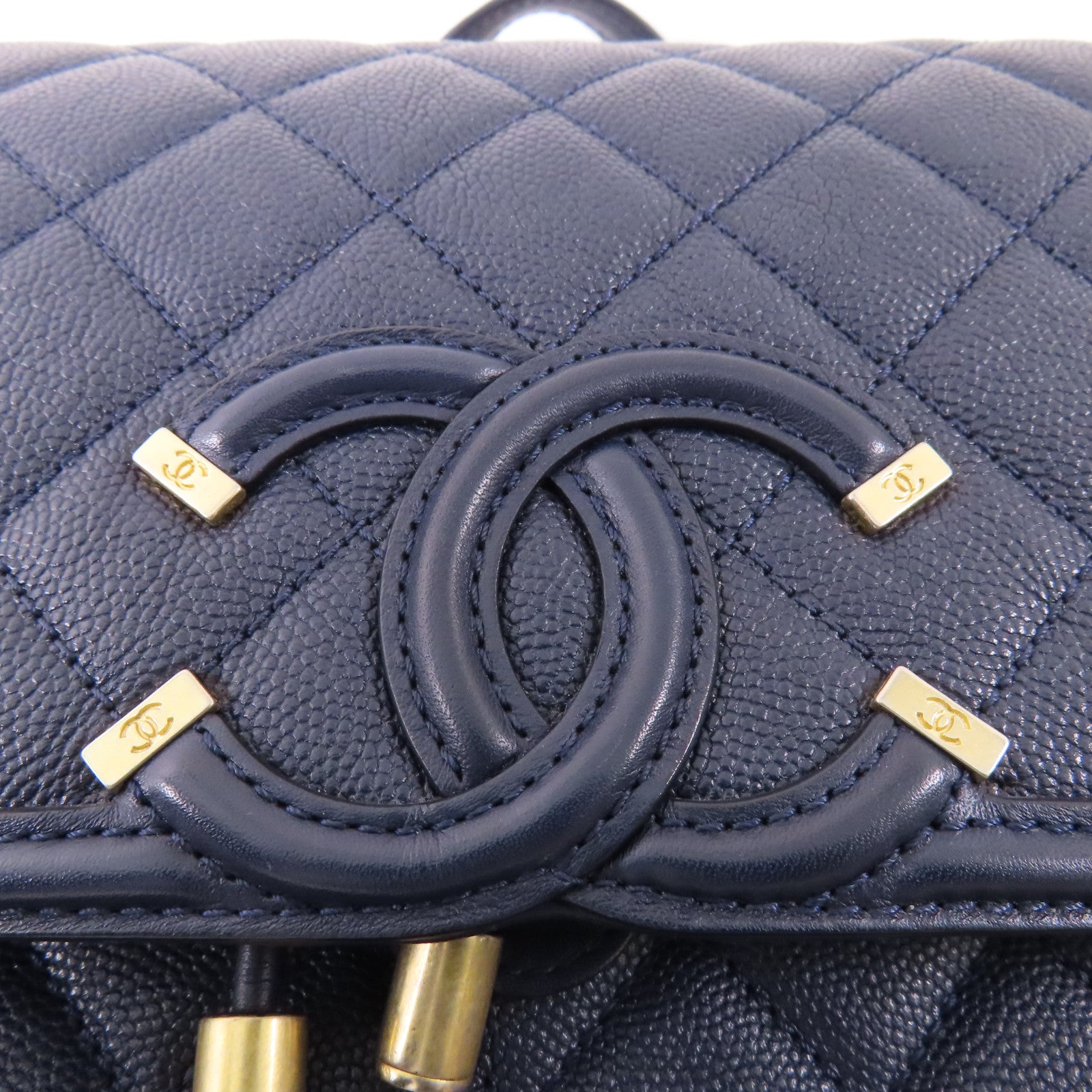 CHANEL 牛皮皮革Backpack金扣鏈帶背包
