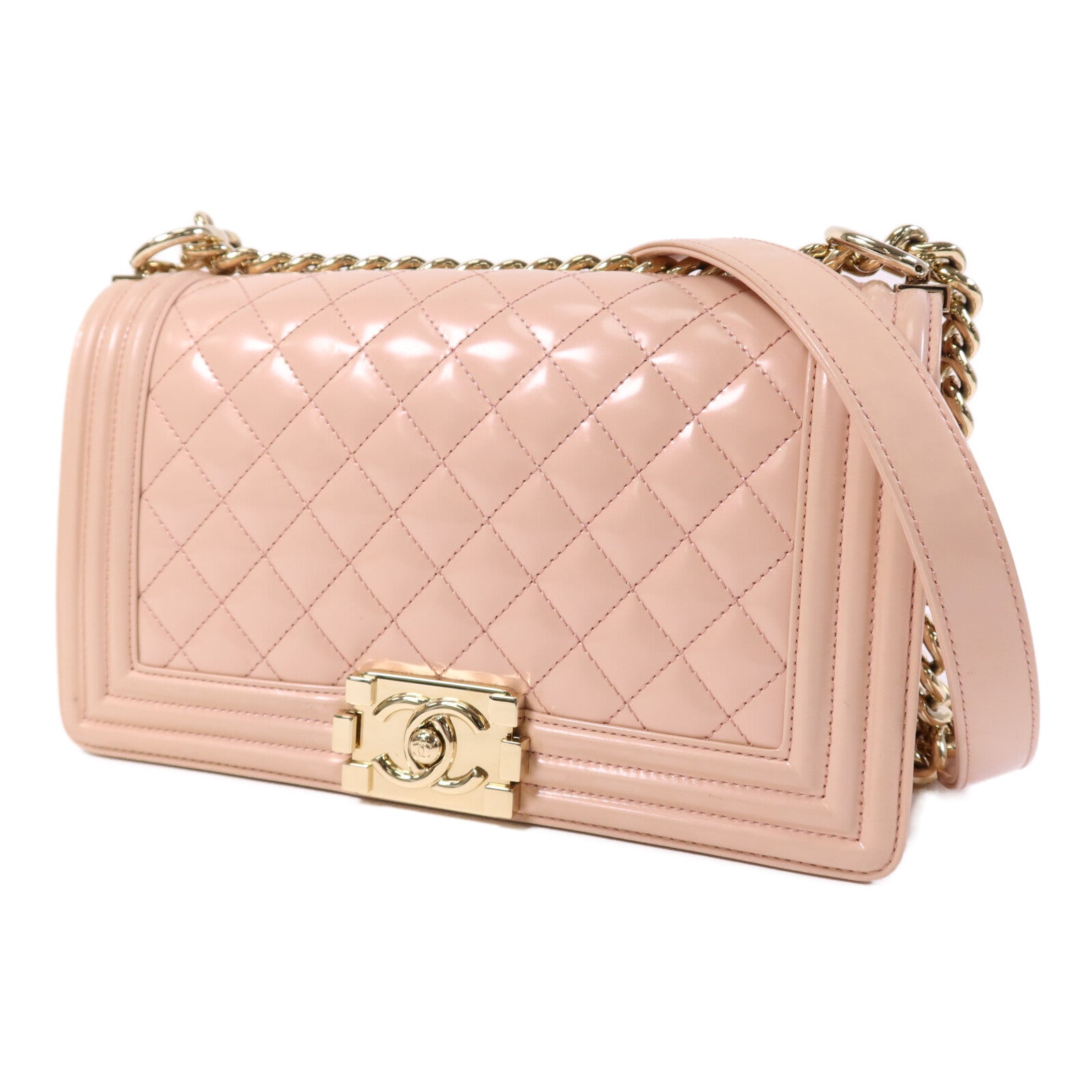 CHANEL 【激減優惠】漆皮皮革Boy 25金扣鏈帶肩背袋