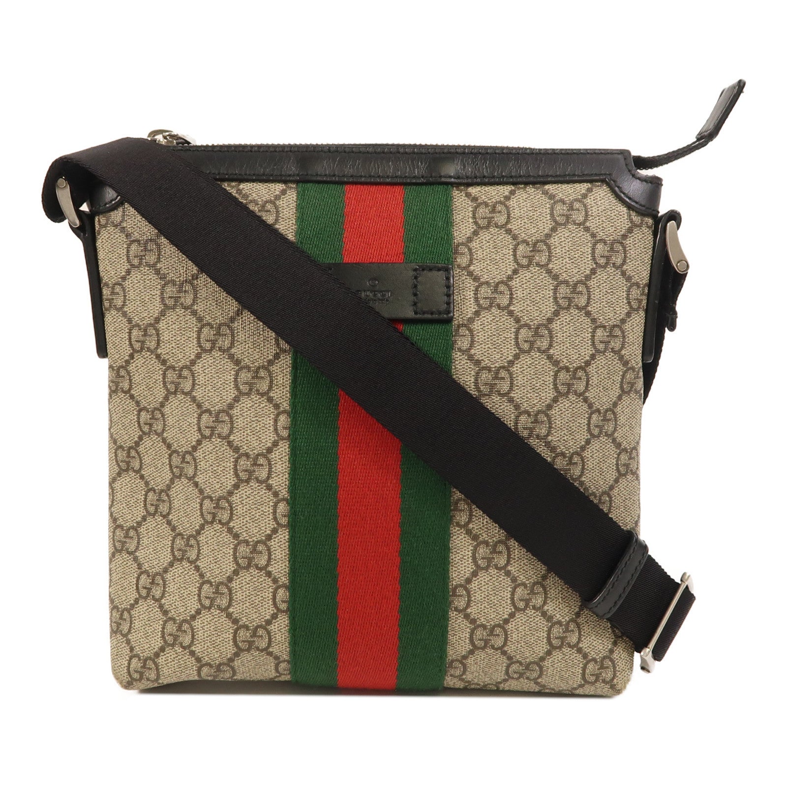 GUCCI 塗層帆布GG Supreme Shoulder Bag銀扣肩背袋