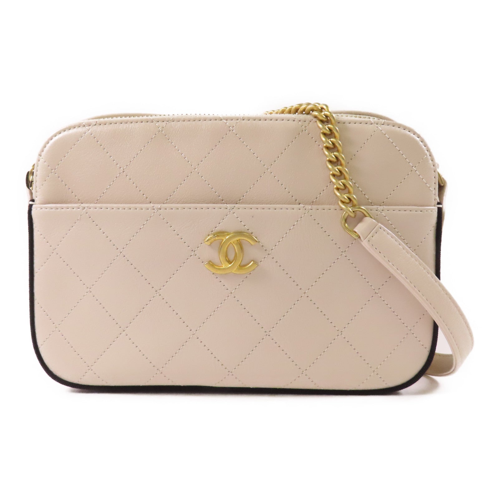 CHANEL 牛皮皮革Camera Bag金扣鏈帶肩背袋