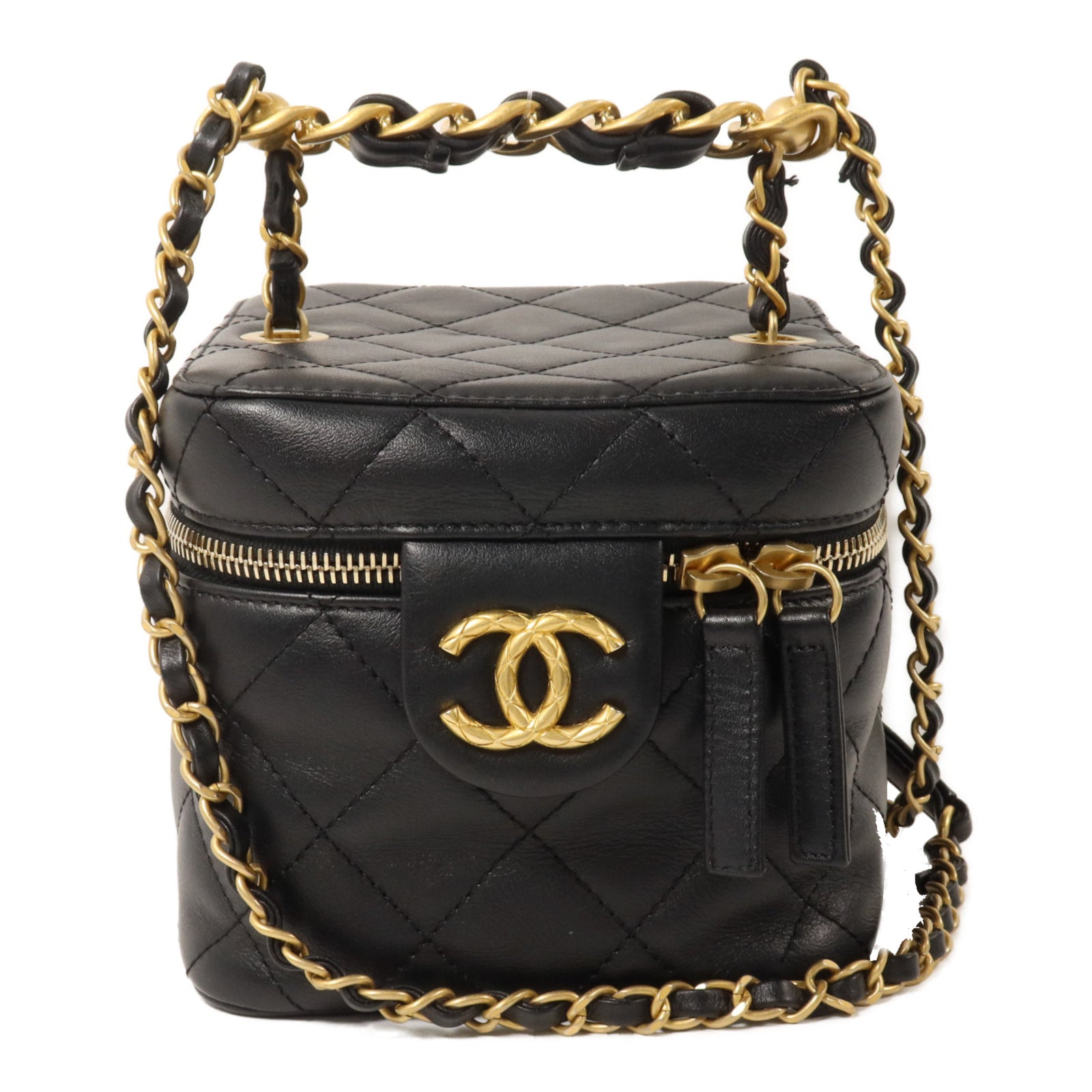 CHANEL 牛皮皮革Vanity Case 22S鏈帶手挽肩背兩用袋