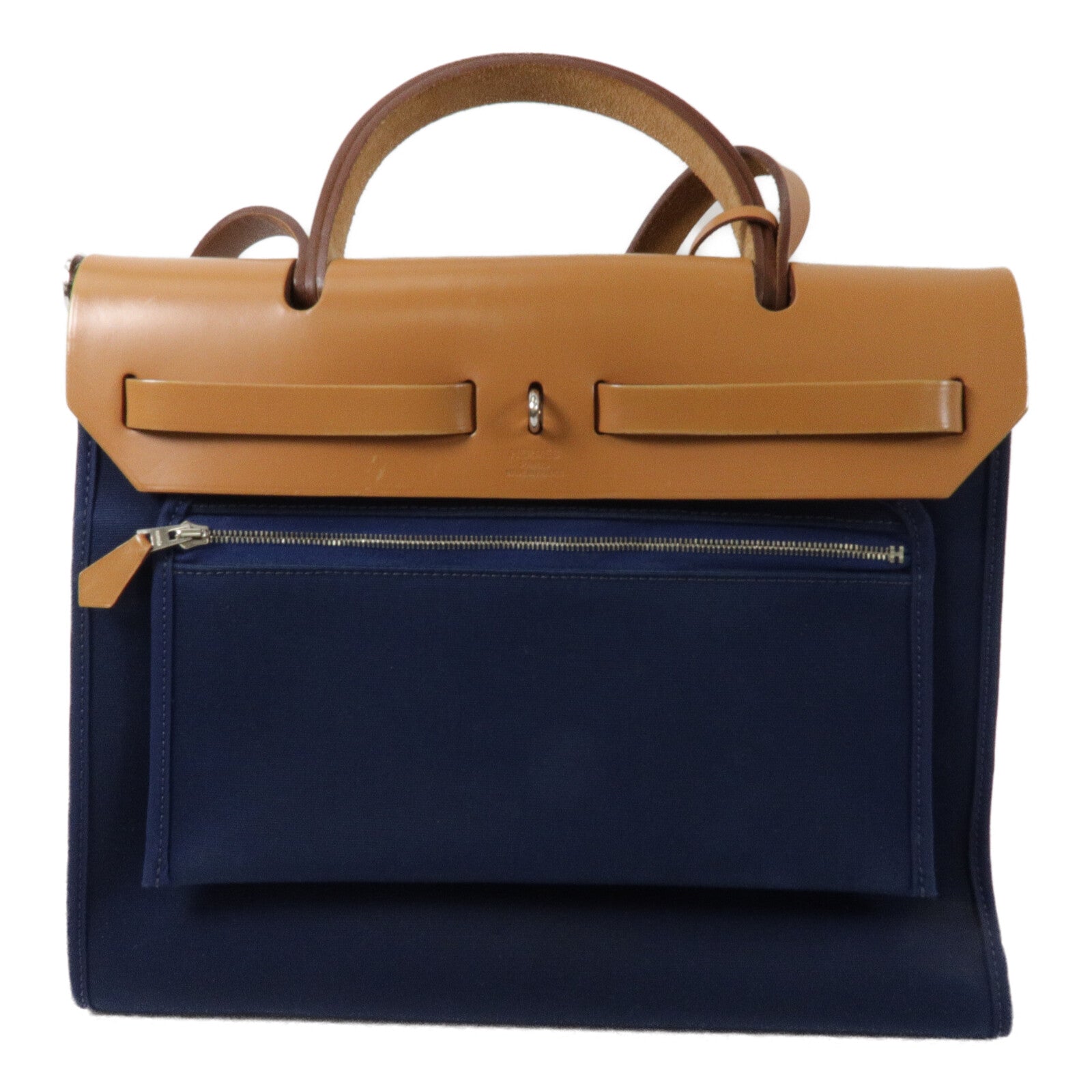 HERMES 帆布Herbag PM手挽肩背兩用袋Blue De Malte