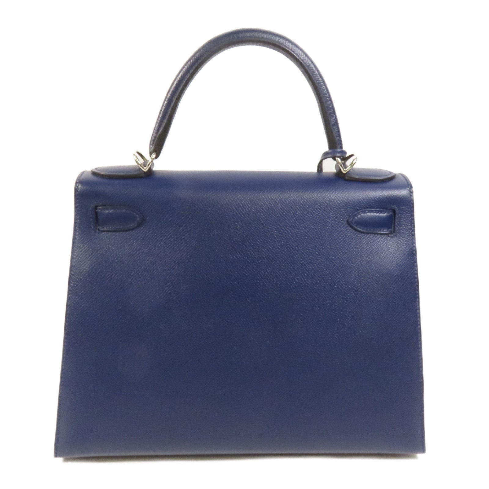 HERMES Epsom皮革Kelly 28銀扣手挽肩背兩用袋Bleu Saphir