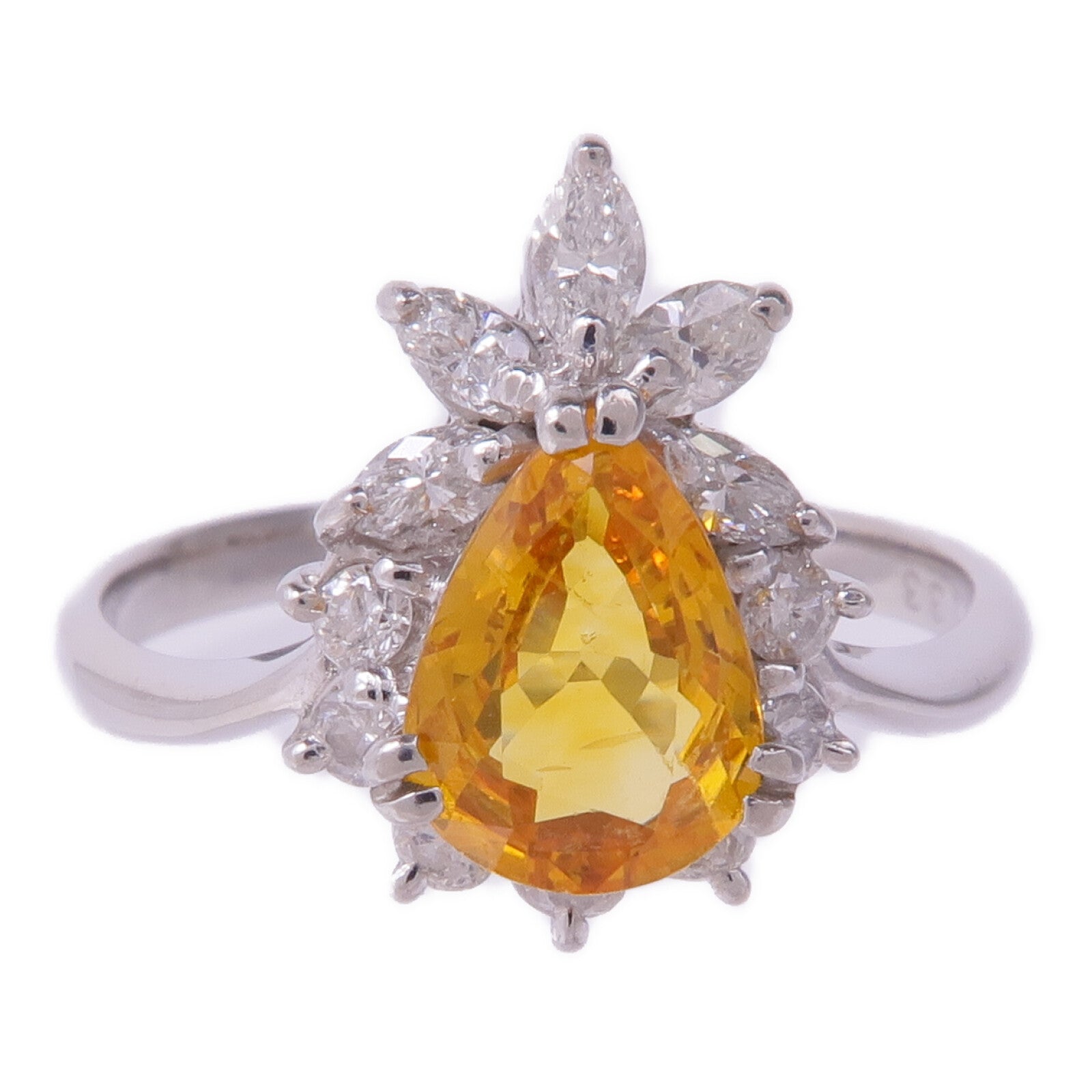 JEWELRY PT900鉑金Yellow Sapphire Diamond Ring黃色藍寶石/鑽石戒指US#8