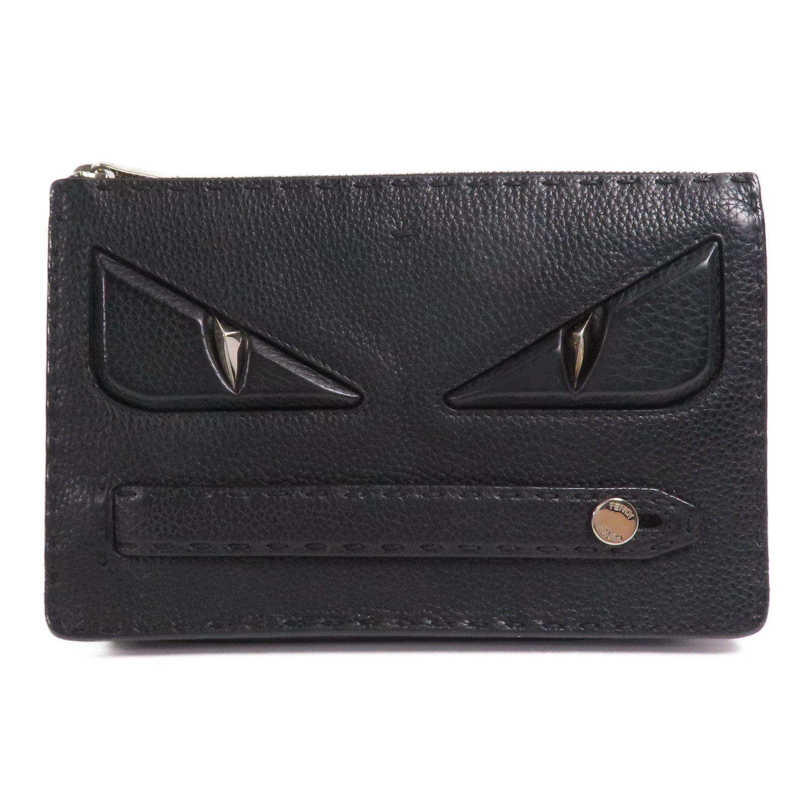 FENDI 牛皮皮革Eye Monster銀扣手拿包