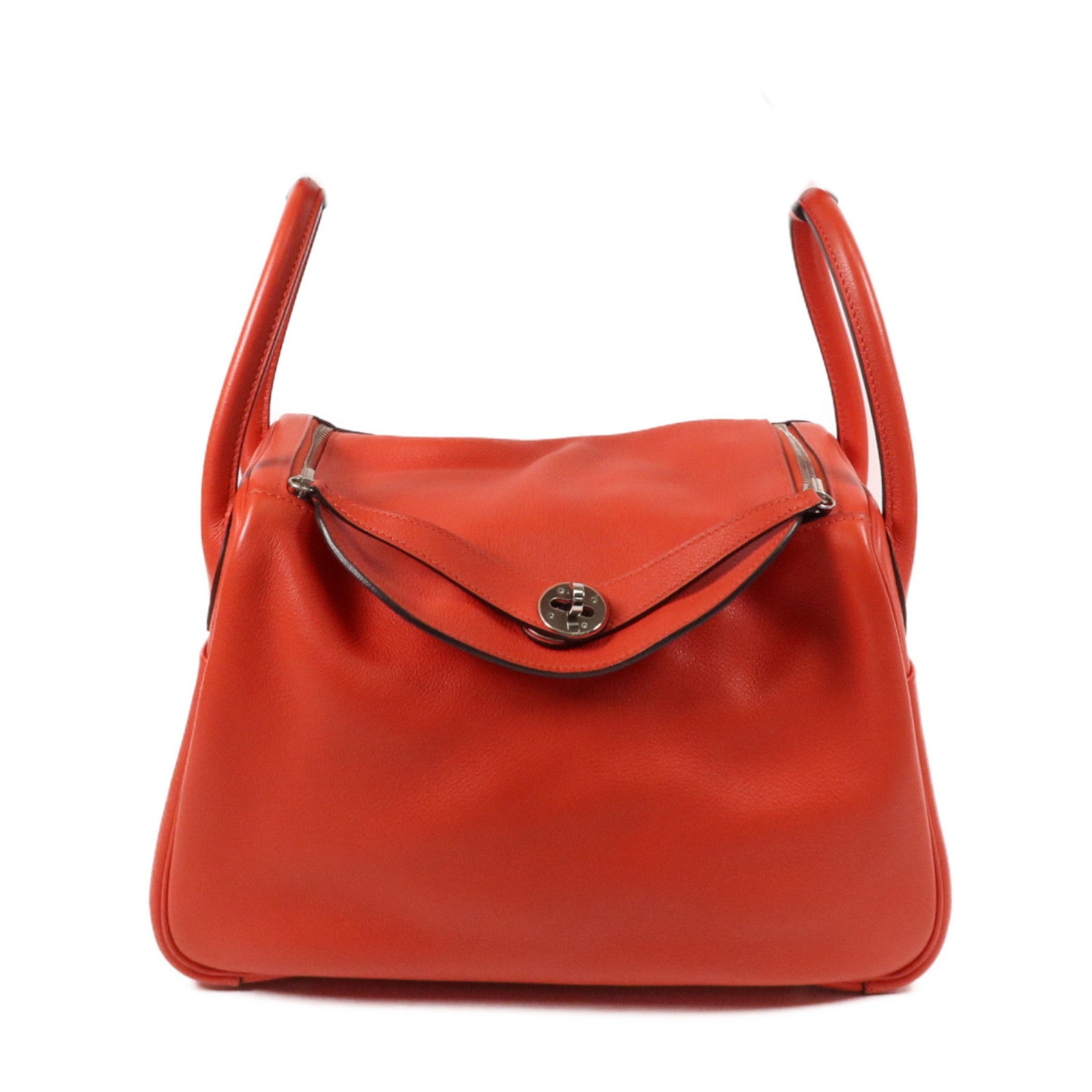 HERMES Evercolor皮革Lindy 30銀扣手挽肩背兩用袋Rouge Tomate