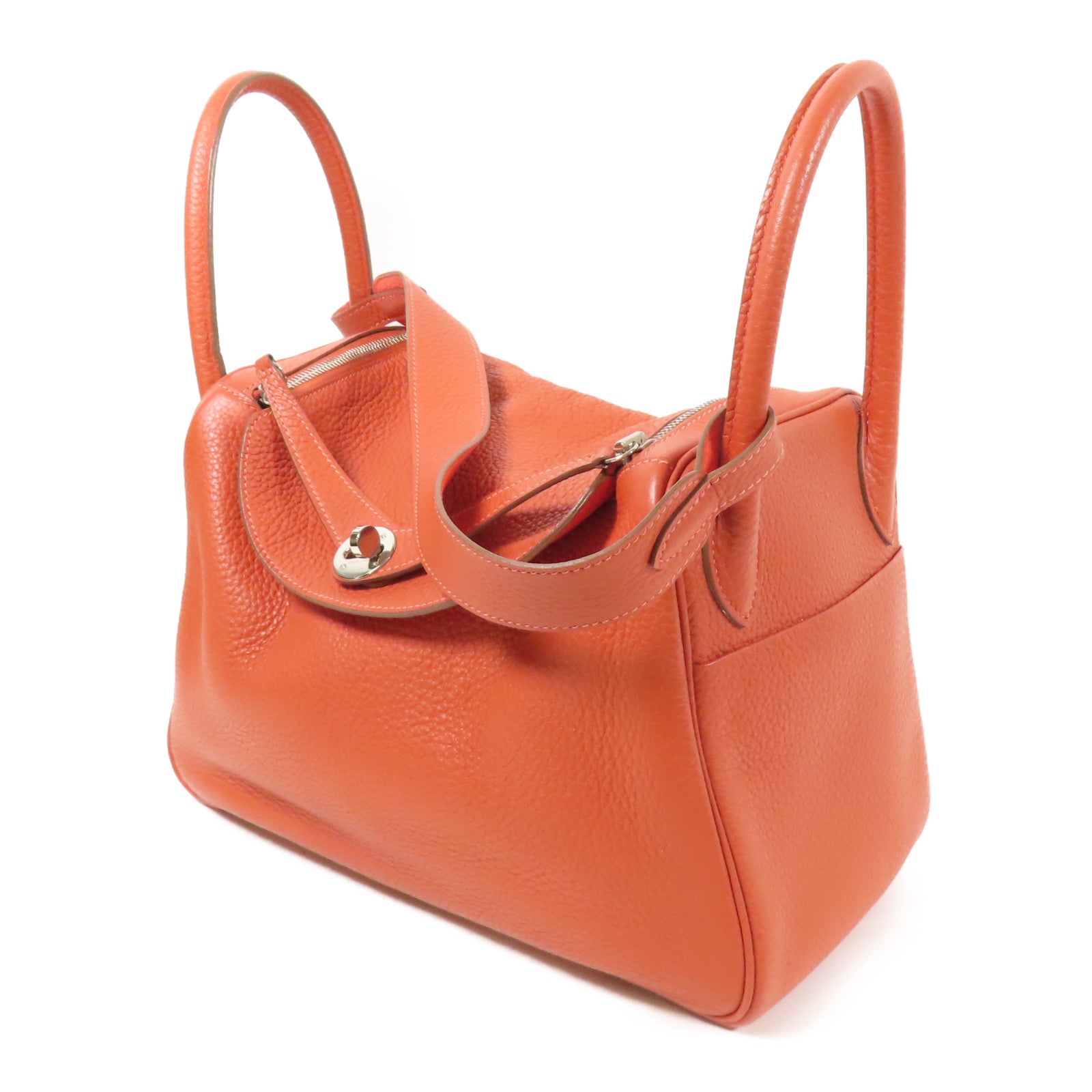 HERMES Clemence皮革Lindy 30銀扣手挽肩背兩用袋Potiron/ Feu