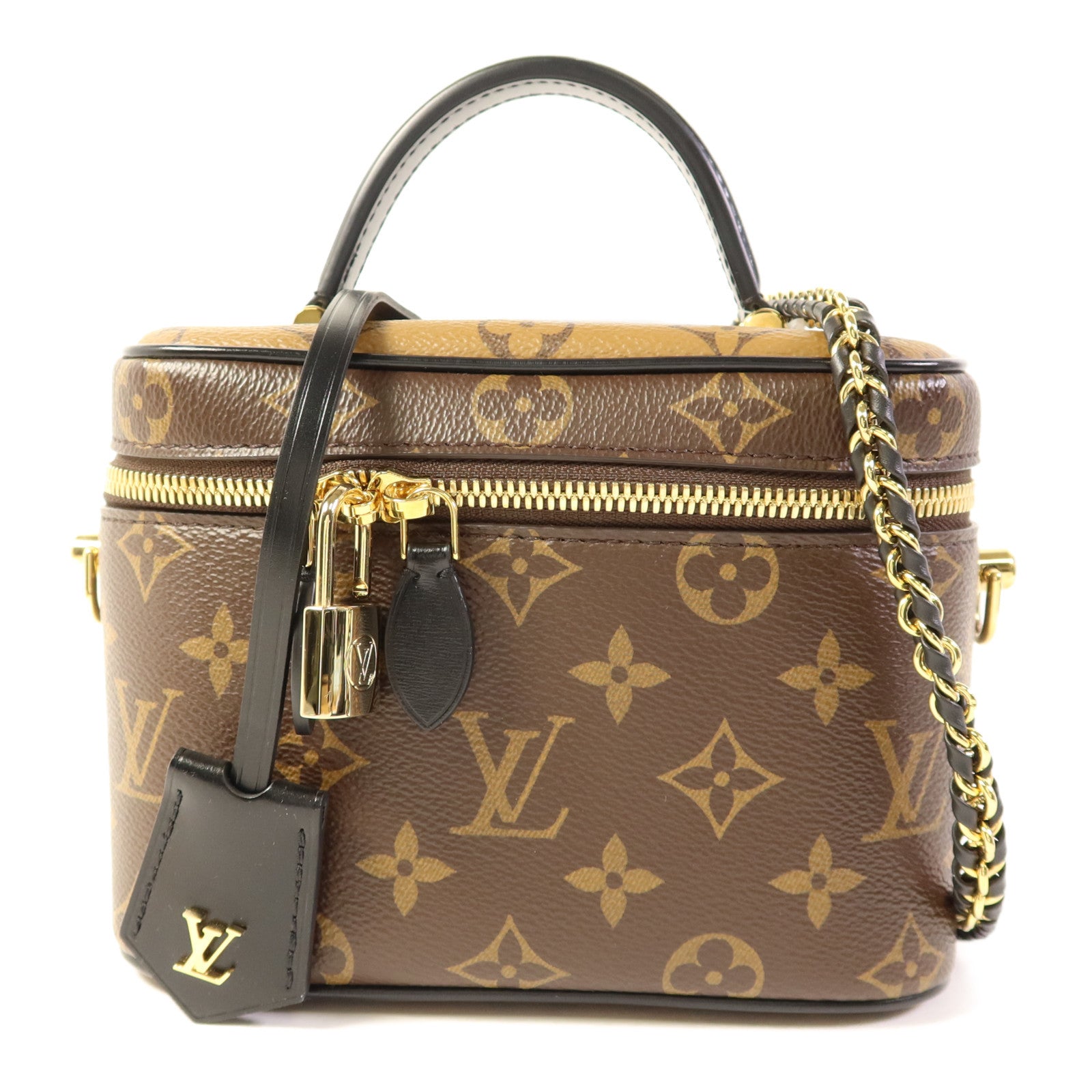 LOUIS VUITTON Monogram Reverse Vanity PM金扣手挽肩背兩用袋棕色