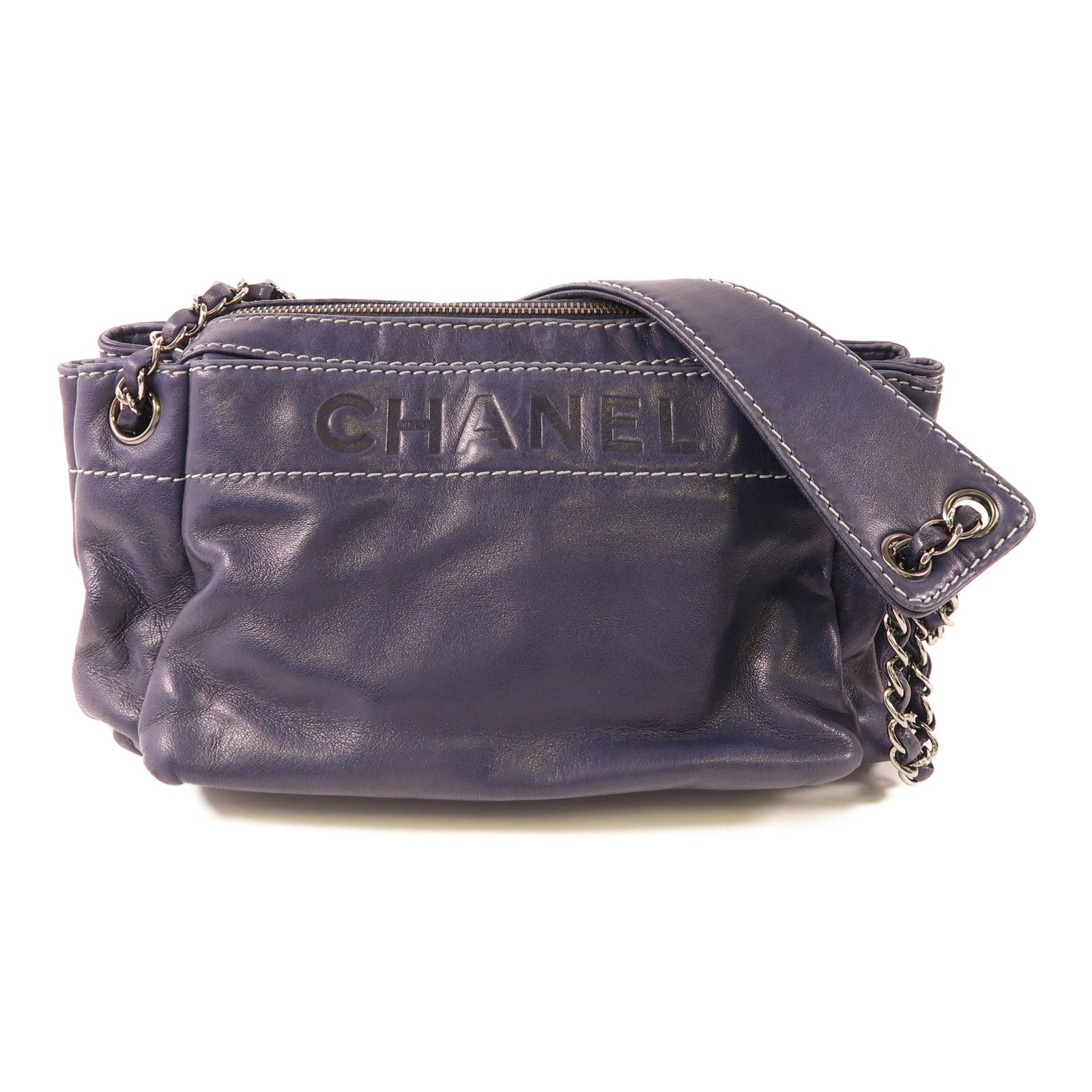 CHANEL 羊皮皮革Vintage Shoulder Bag銀扣鏈帶肩背袋