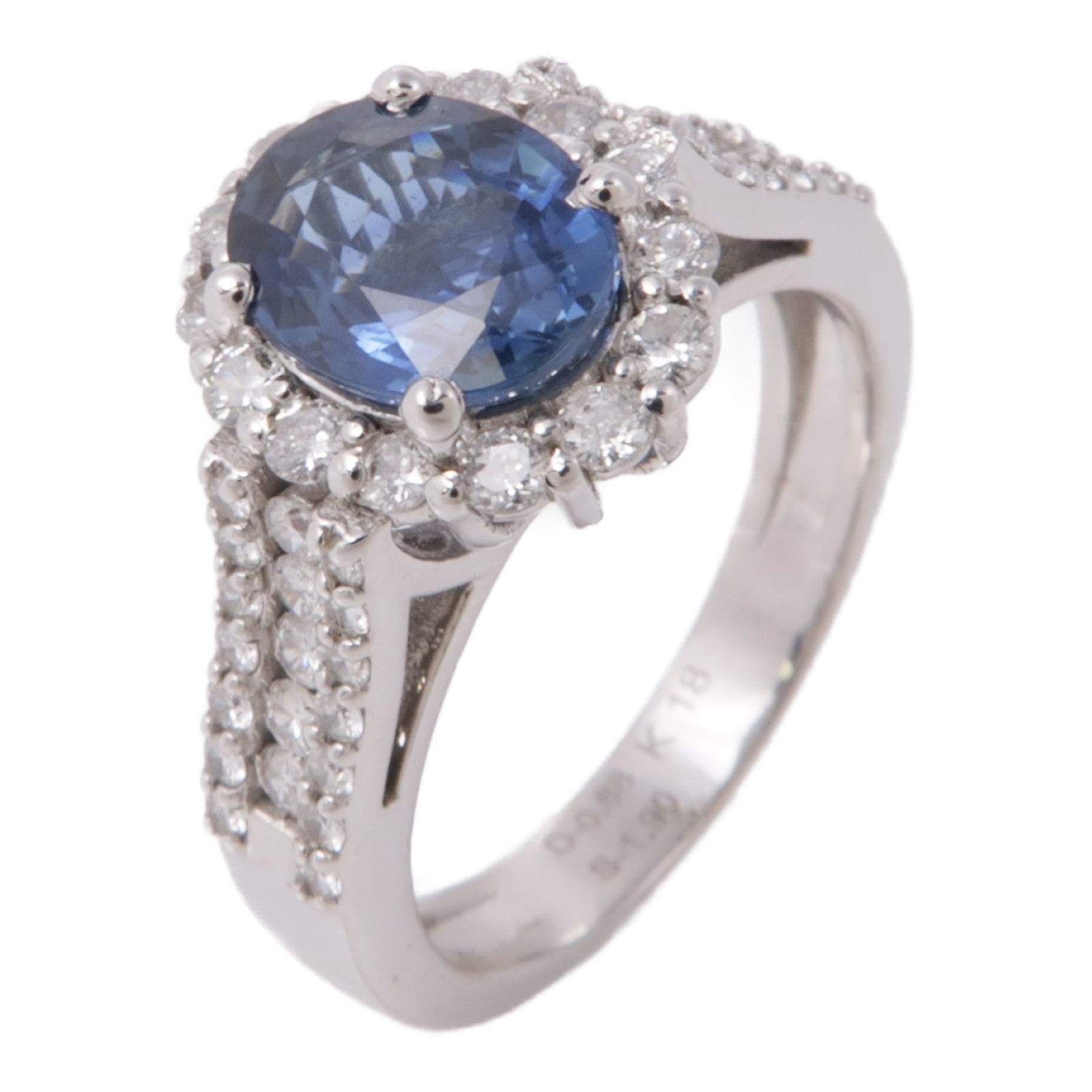 JEWELRY【激減優惠】 18K白金Sapphire/Diamond Ring藍寶石/鑽石戒指US#6.75