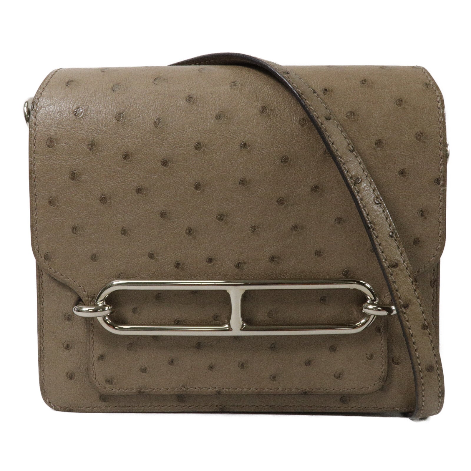 HERMES 鴕鳥皮革Roulis Mini肩背袋Gris Asphalt