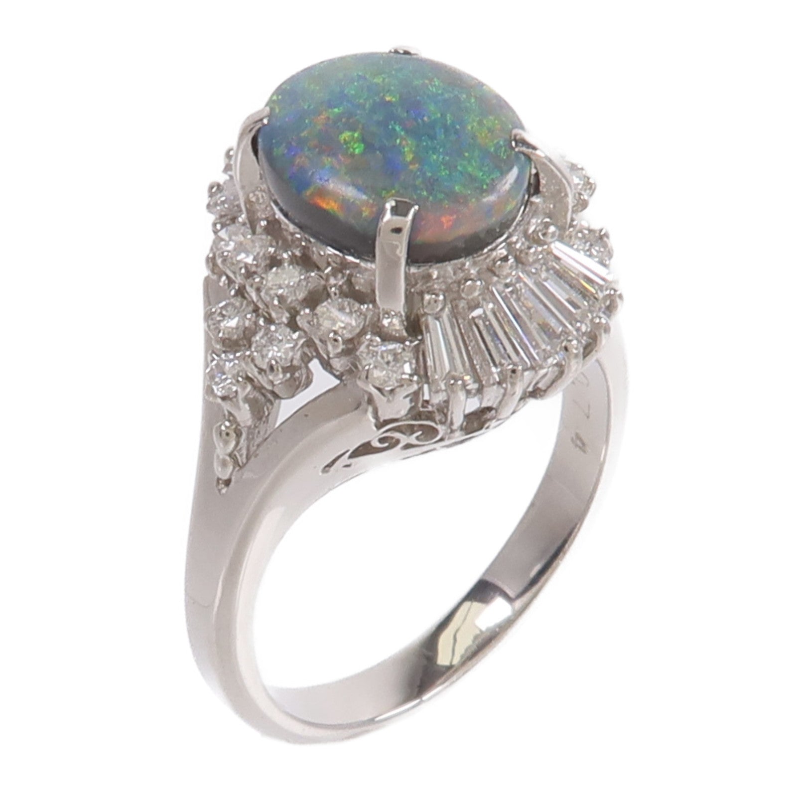 JEWELRY PT900鉑金Black Opal Diamond Ring黑蛋白石/鑽石戒指