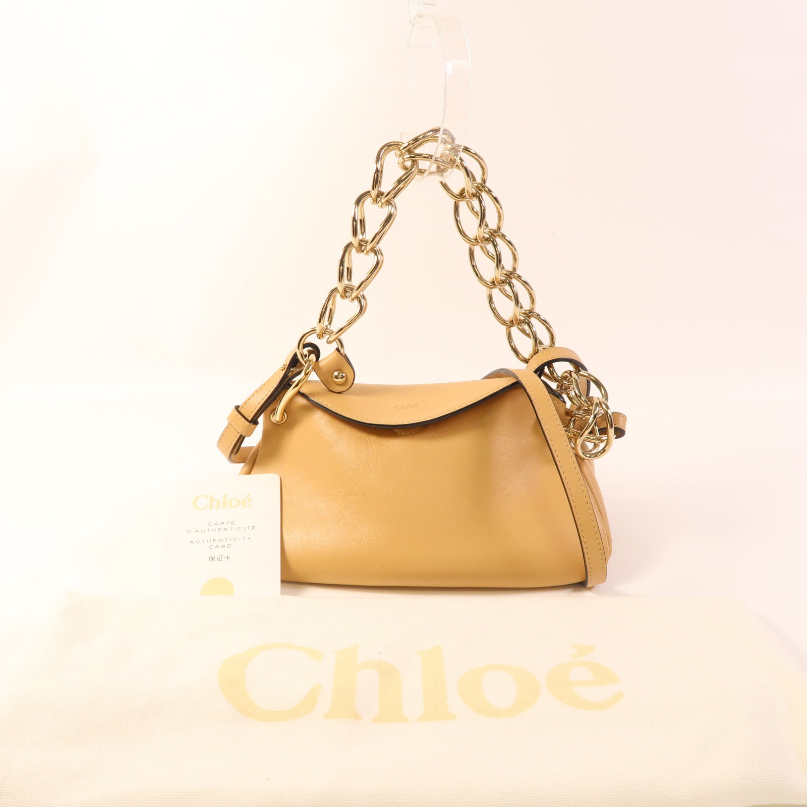 Chloe 牛皮皮革2 Way Shoulder金扣鏈帶手挽肩背兩用袋