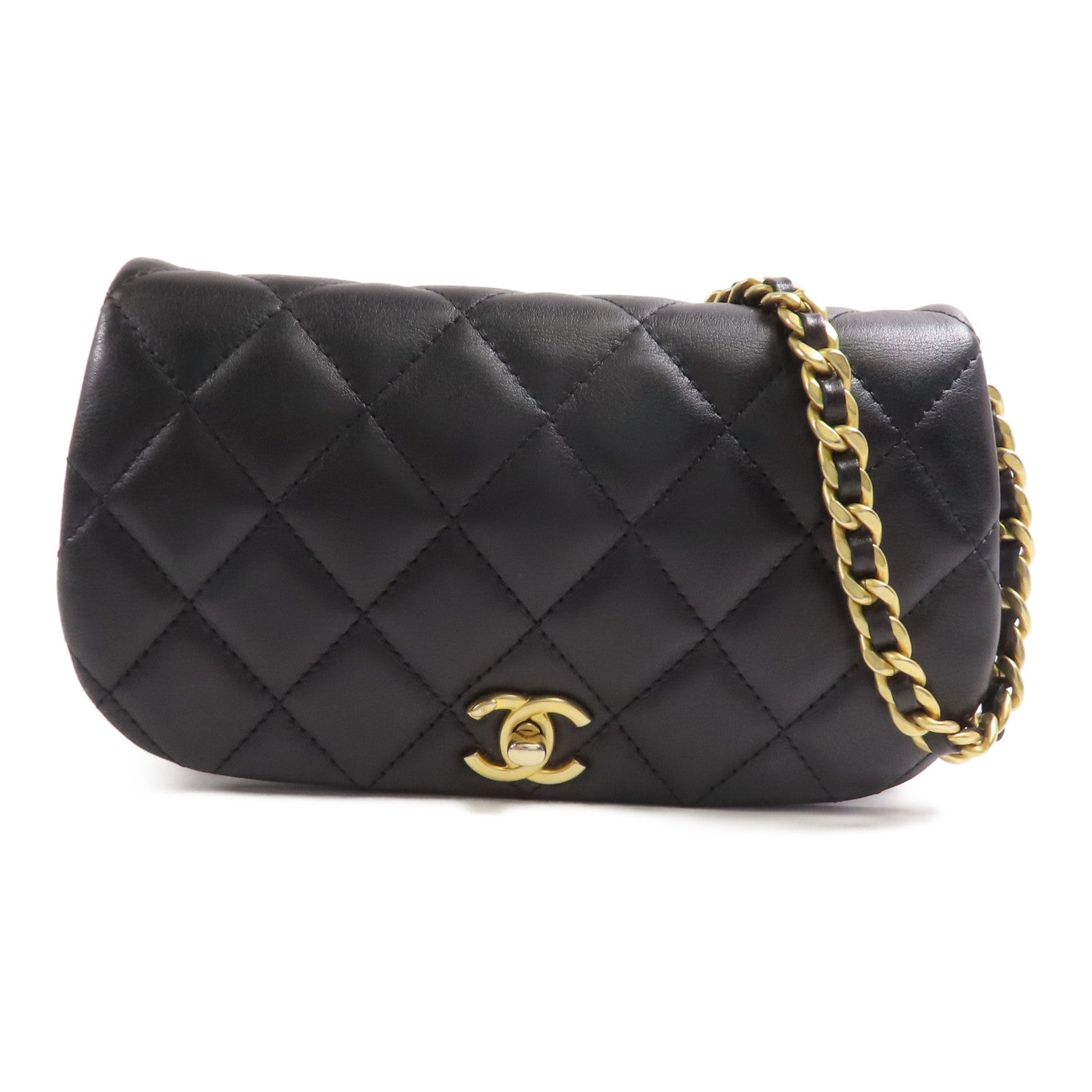 CHANEL 羊皮皮革Chain Shoulder金扣肩背袋