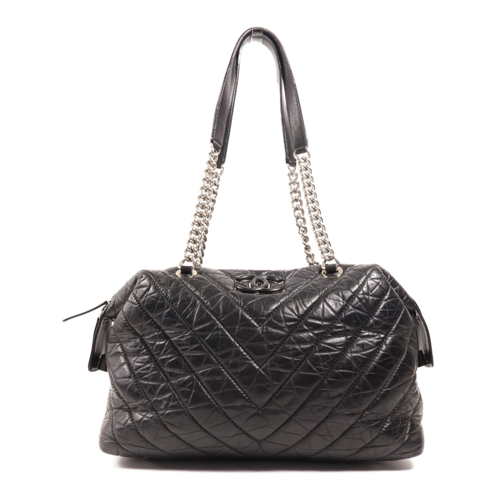 CHANEL 牛皮皮革Tote Bag銀扣肩背袋