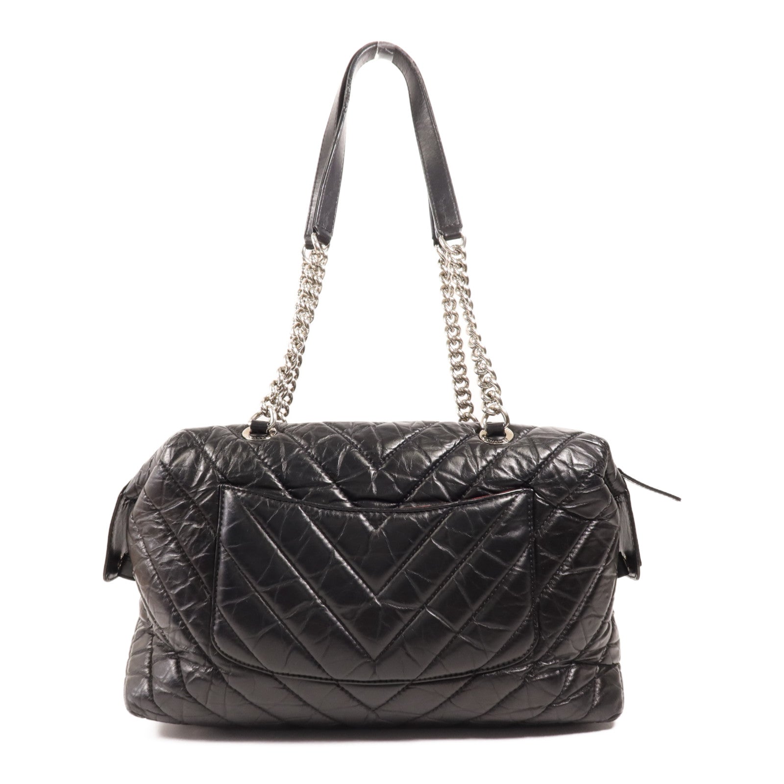 CHANEL 牛皮皮革Tote Bag銀扣肩背袋