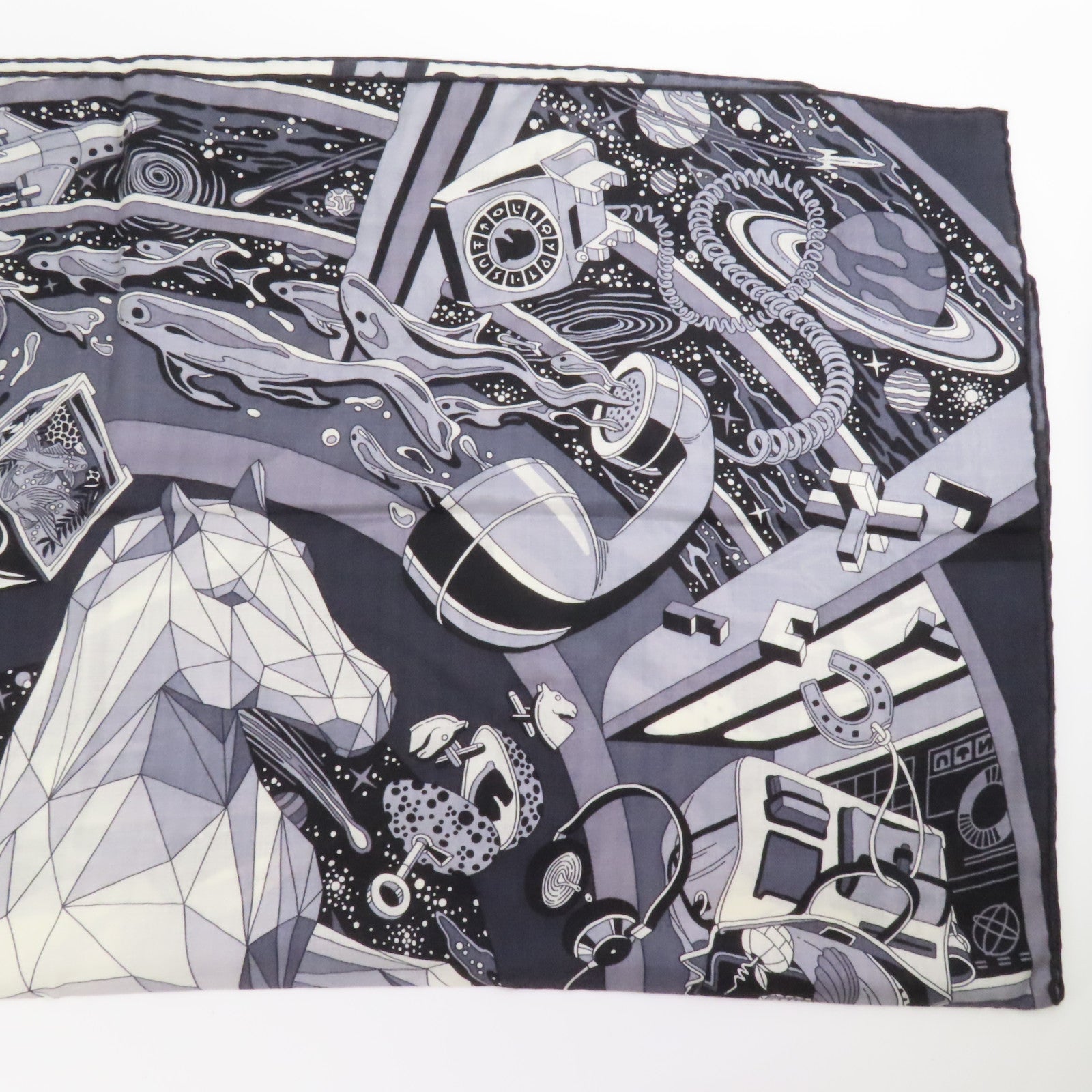 HERMES Scarf 90x90 Black/Gray/ Cashmere/Silk