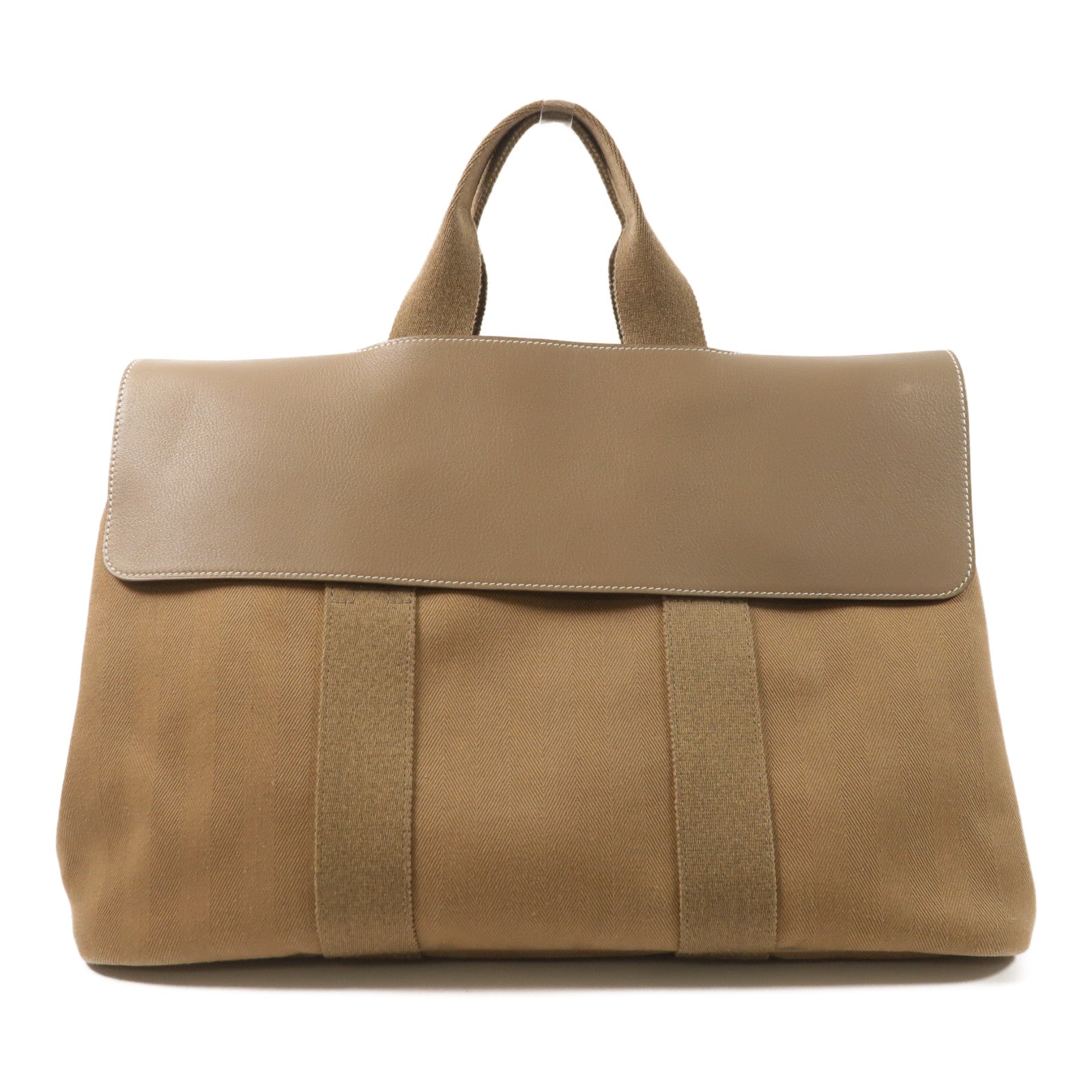 HERMES 帆布Valparaiso銀扣手挽袋Etoupe