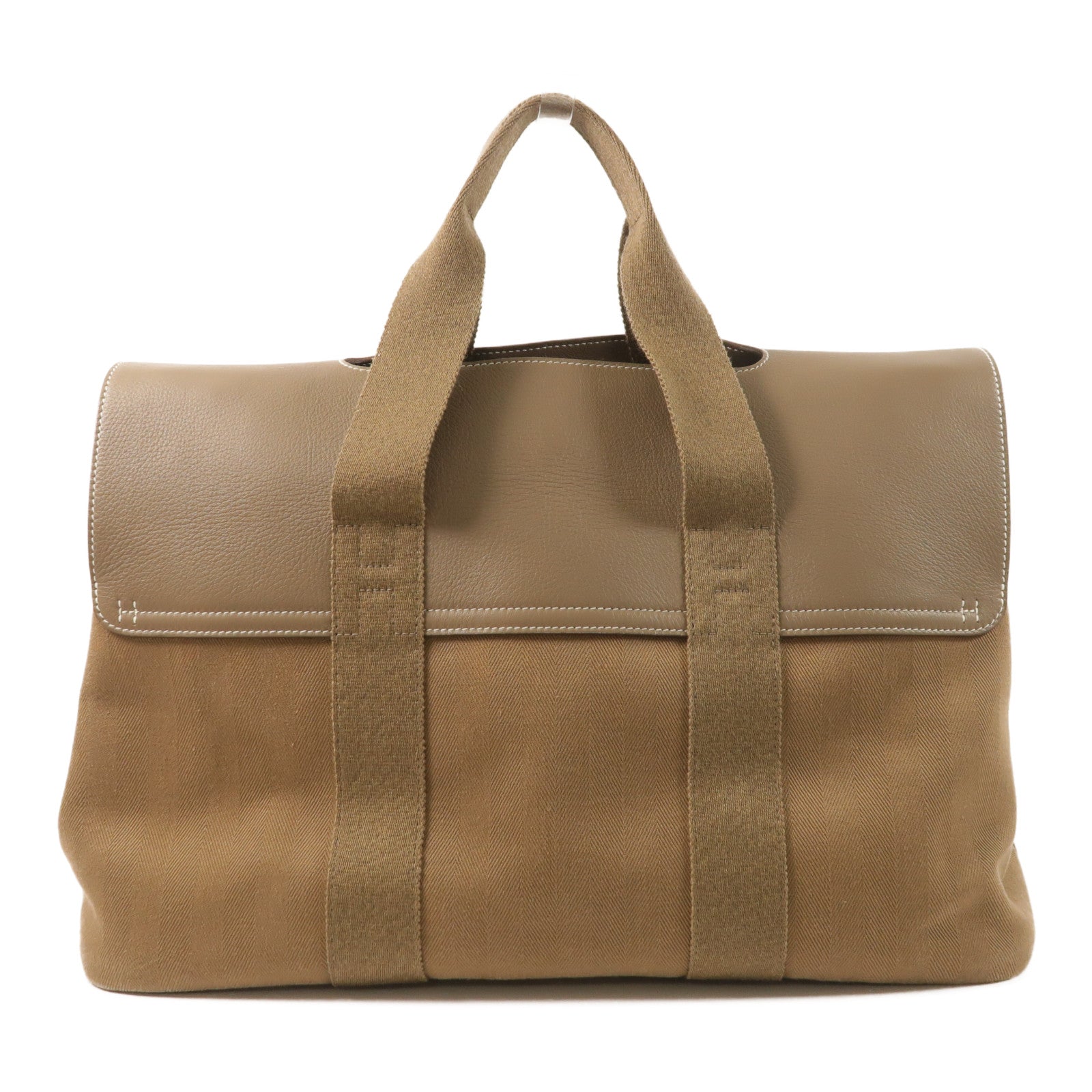 HERMES 帆布Valparaiso銀扣手挽袋Etoupe