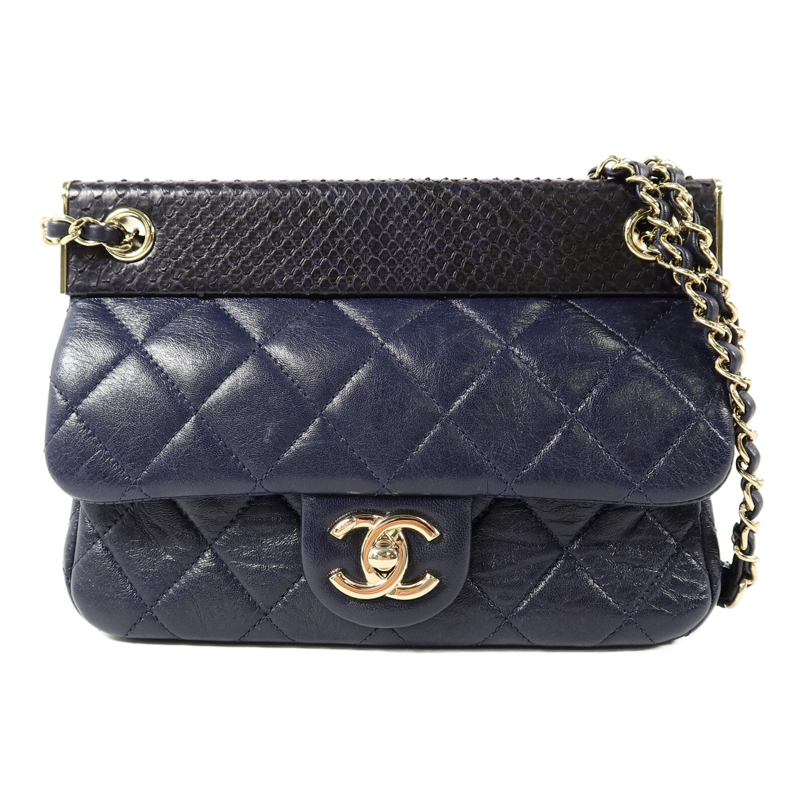 CHANEL Python/羊皮皮革Classic Frame Flap Bag鏈帶肩背袋