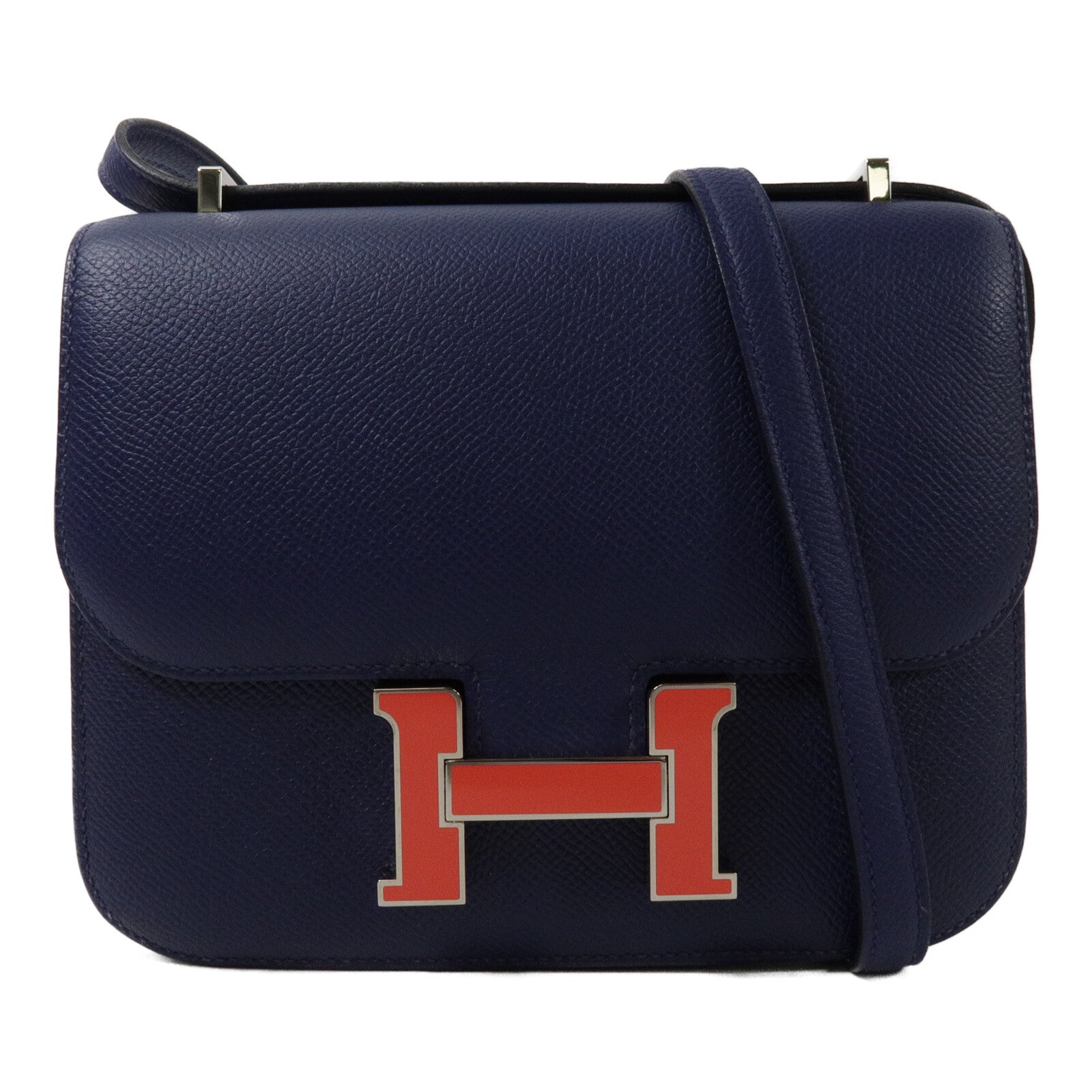 HERMES Epsom皮革Constance Mini肩背袋Bleu Saphir