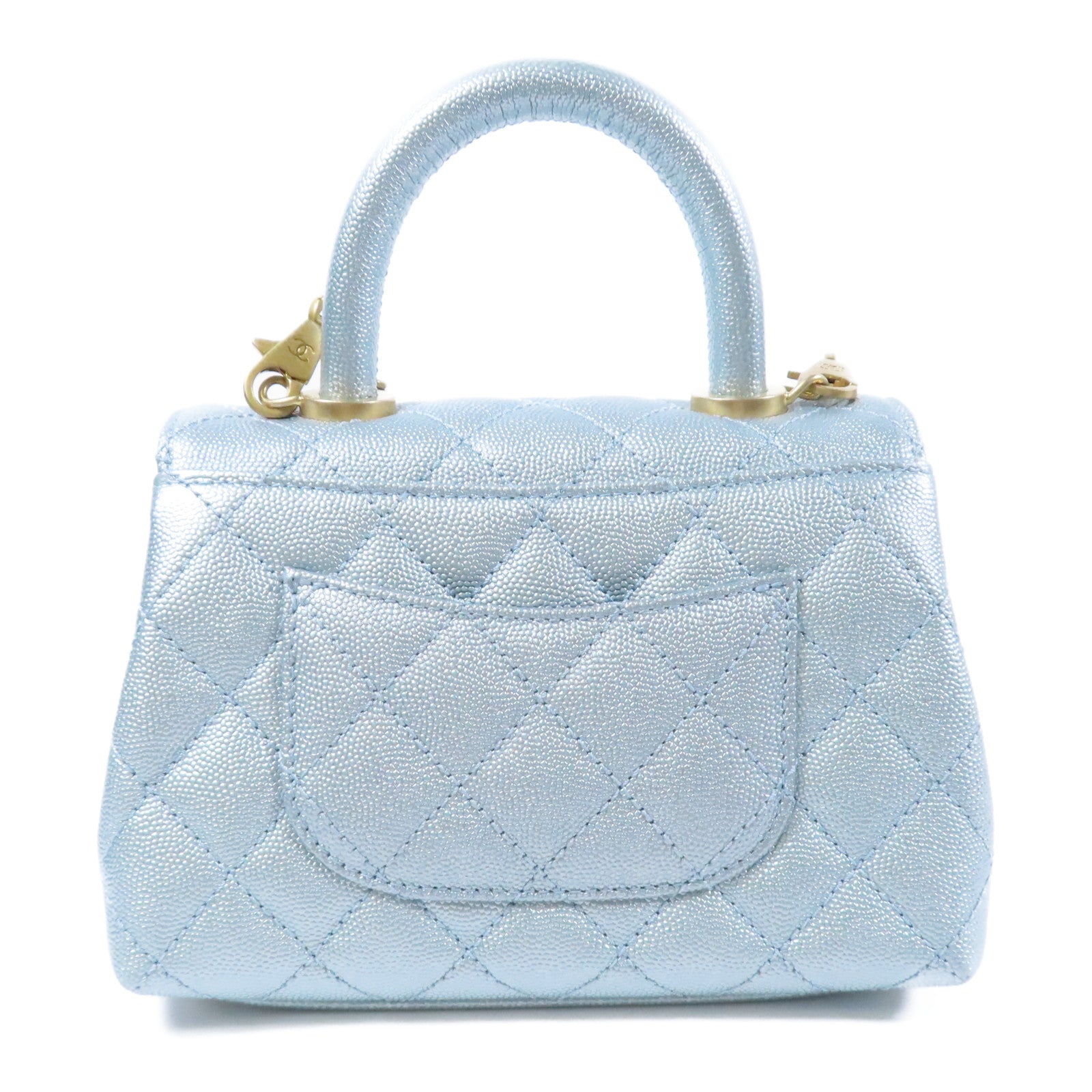 CHANEL (PRICE DOWN) CC GHW Mini Coco Handle 2way Chain Shoulder AS2215 Calfskin Leather Blue
