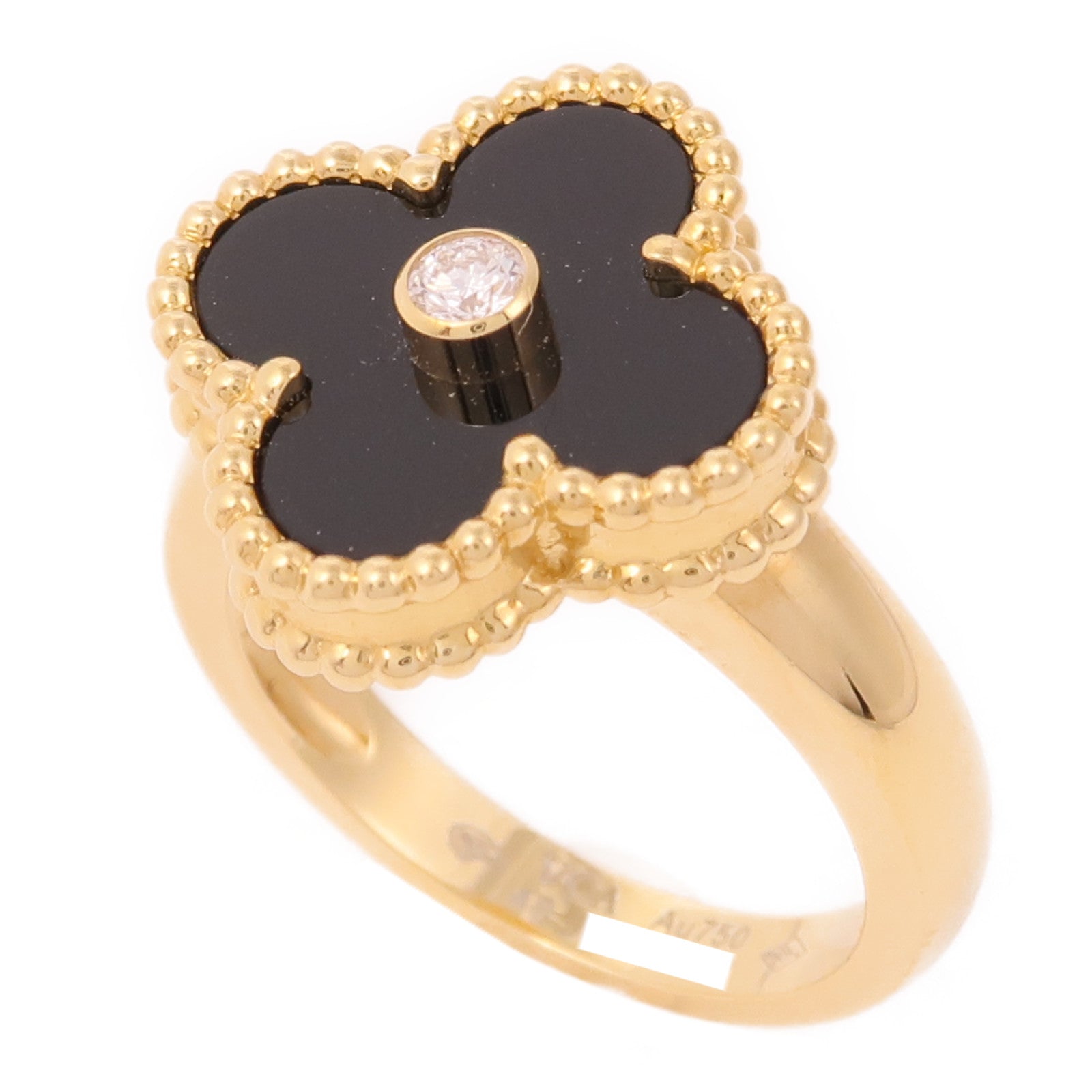 Van Cleef & Arpels 18K黃金Vintage Alhambra Ring鑽石/黑瑪瑙戒指