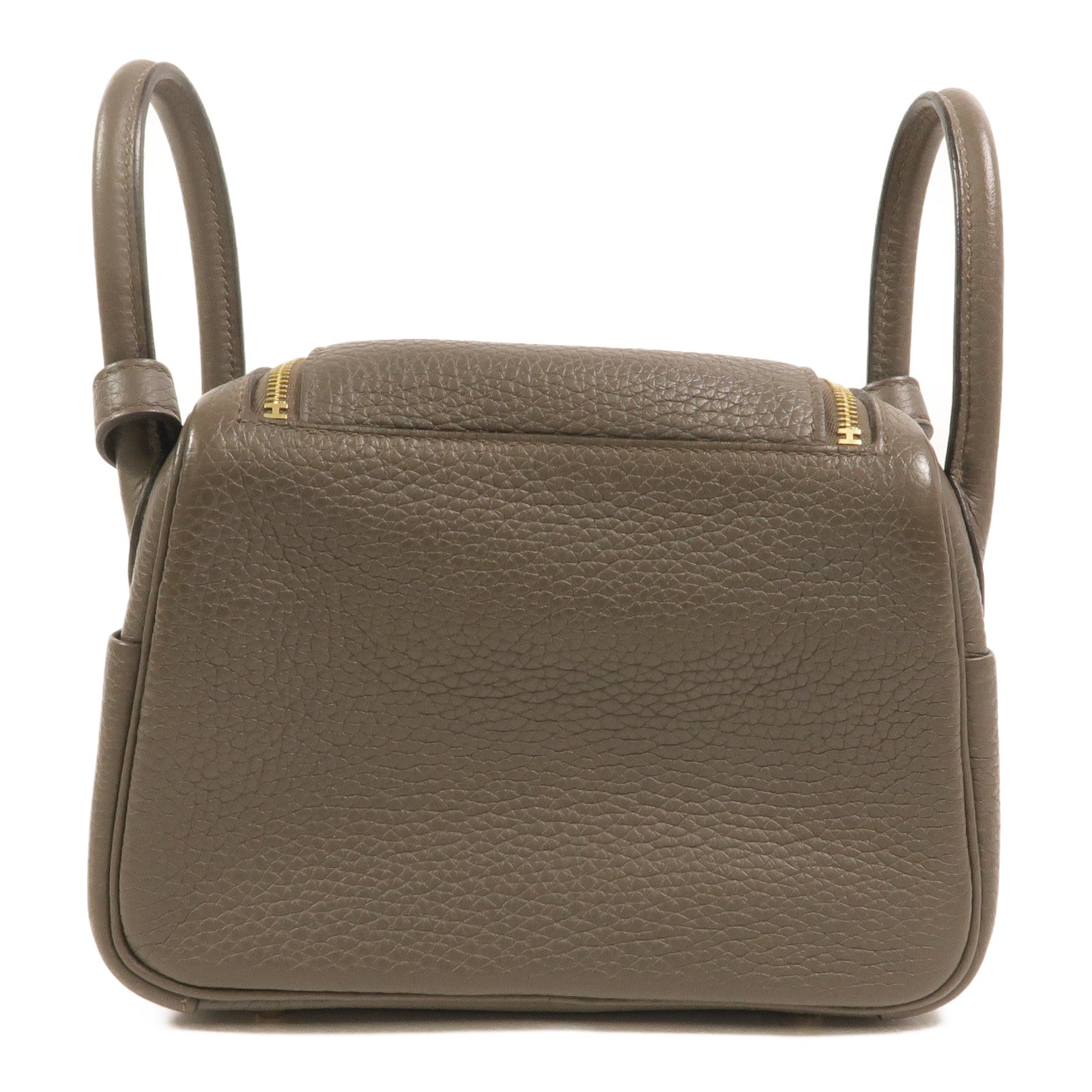 HERMES Clemence皮革Mini Lindy金扣手挽肩背兩用袋Etain