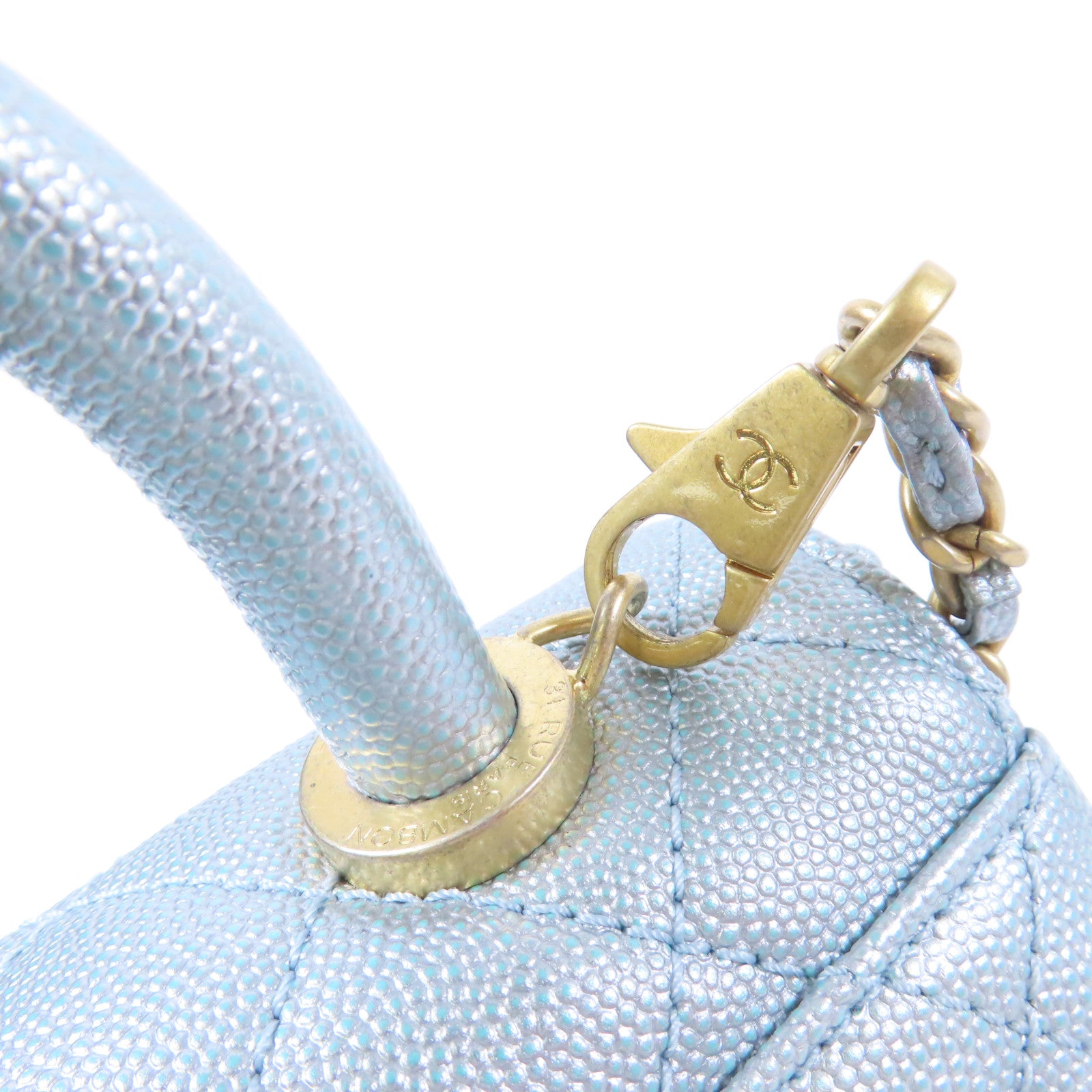 CHANEL 【激減優惠】牛皮皮革Mini Coco Handle金扣鏈帶手挽肩背兩用袋