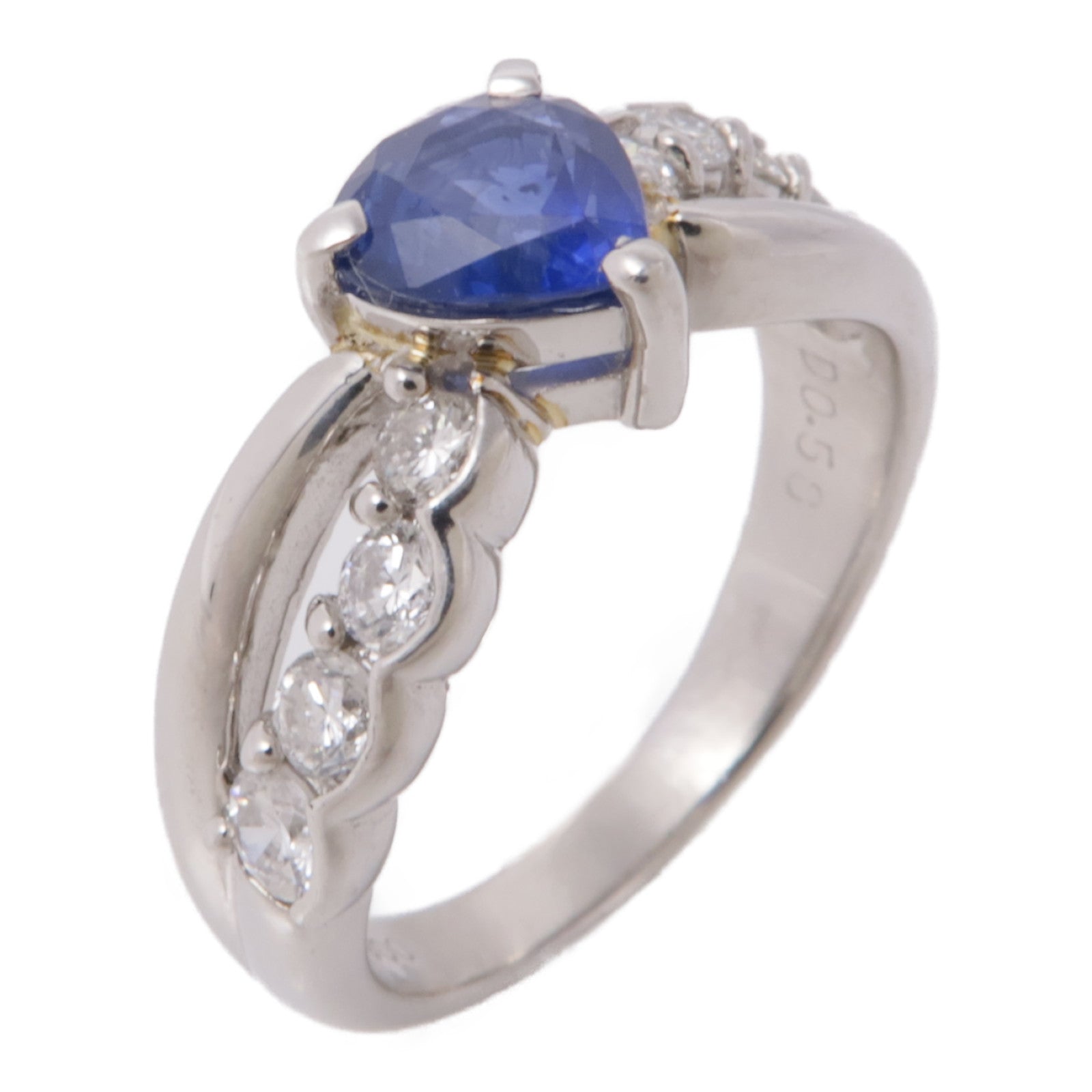 JEWELRY 【激減優惠】PT900鉑金Sapphire Diamond Ring藍寶石/鑽石戒指US#7.75