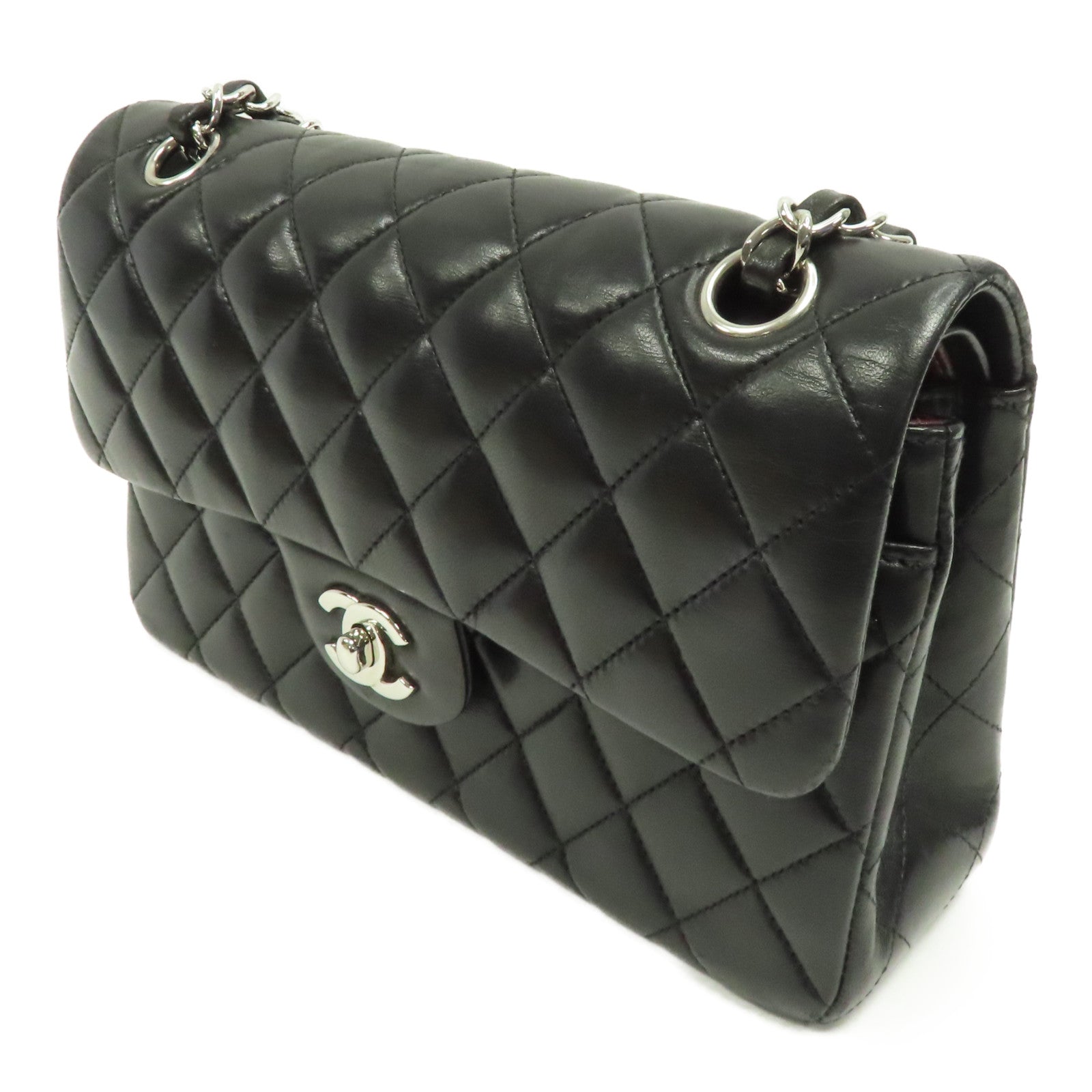 CHANEL 菱格羊皮皮革Classic Flap 23銀扣鏈帶肩背袋黑色