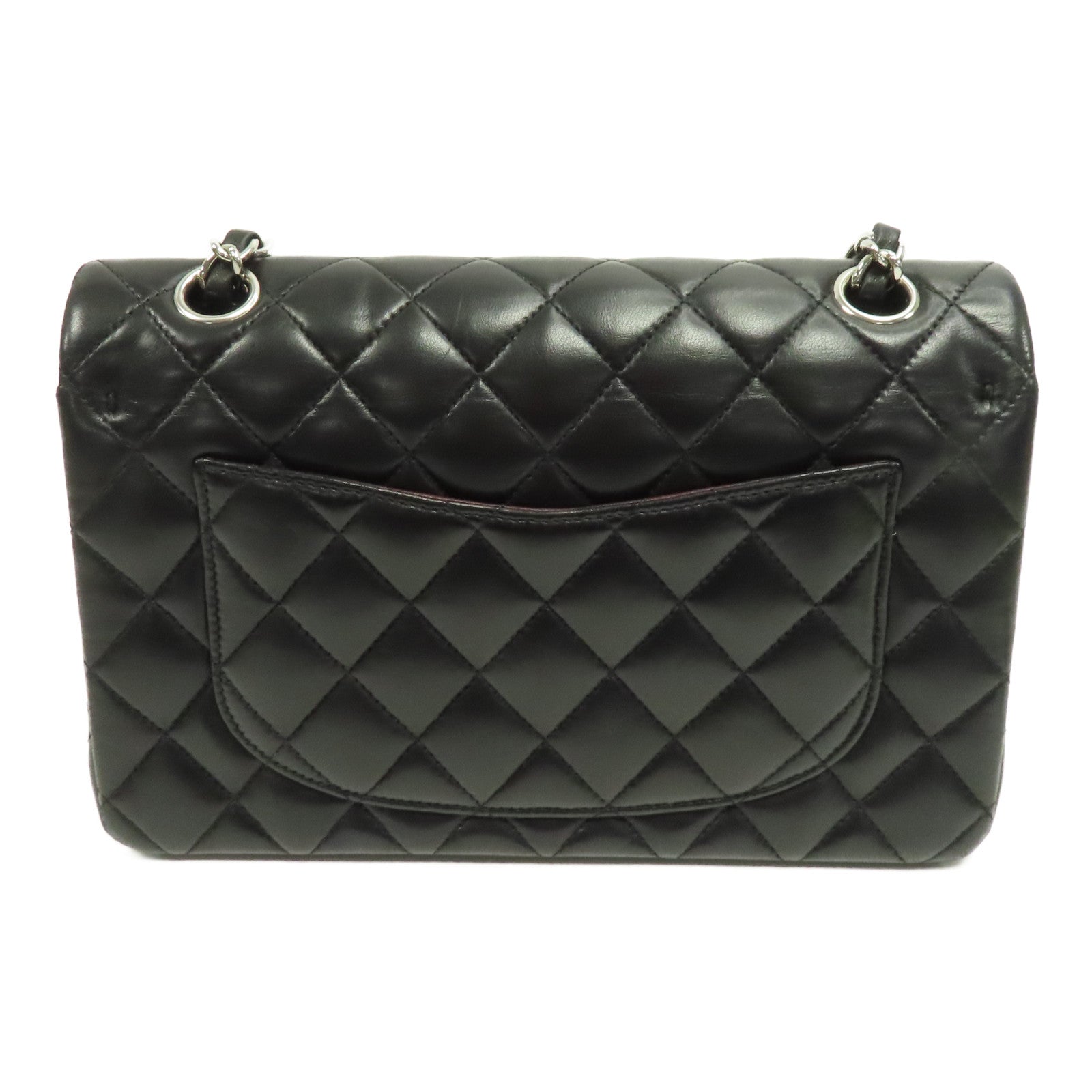 CHANEL 菱格羊皮皮革Classic Flap 23銀扣鏈帶肩背袋黑色