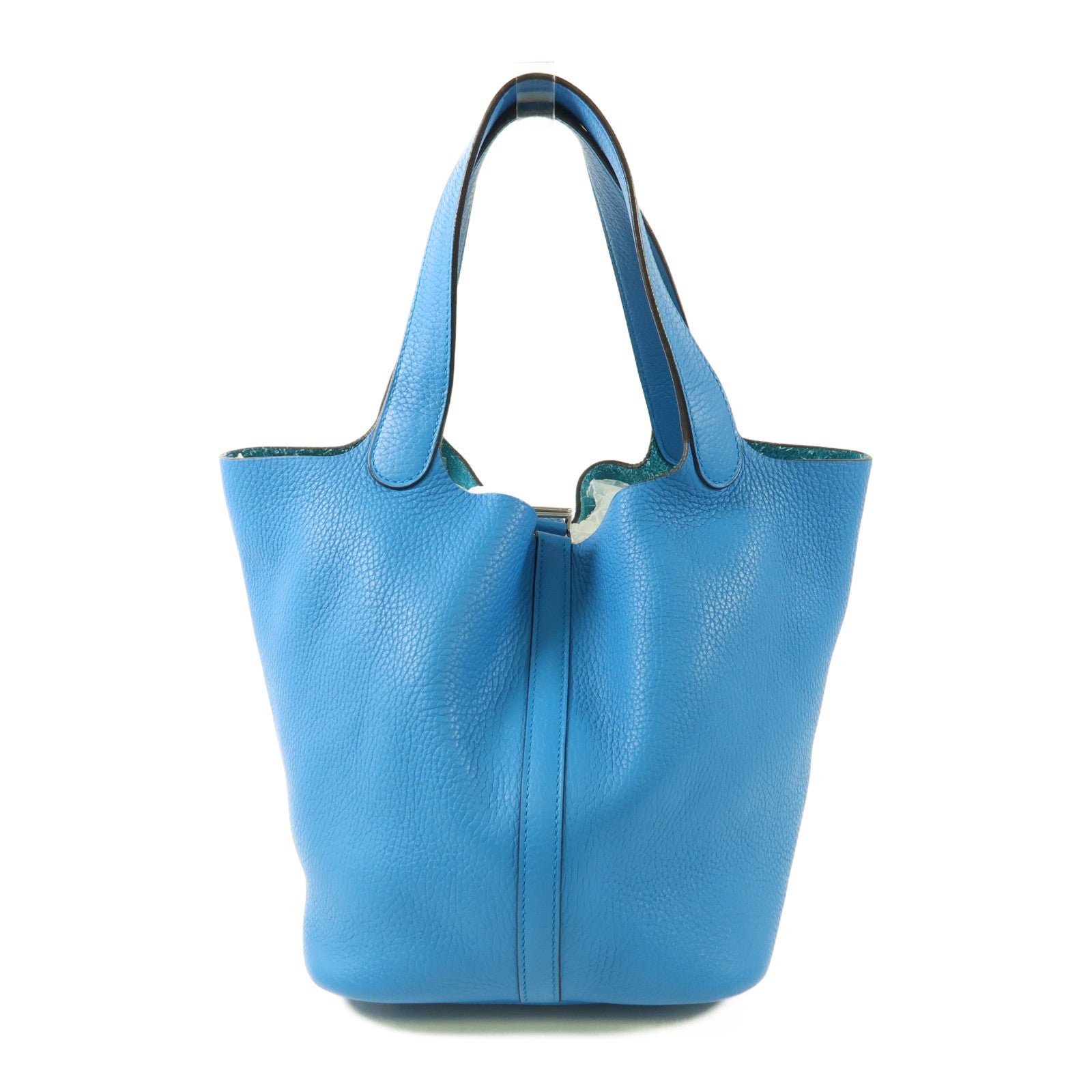 HERMES Clemence皮革Picotin MM銀扣肩背袋Bleu Zanzibar