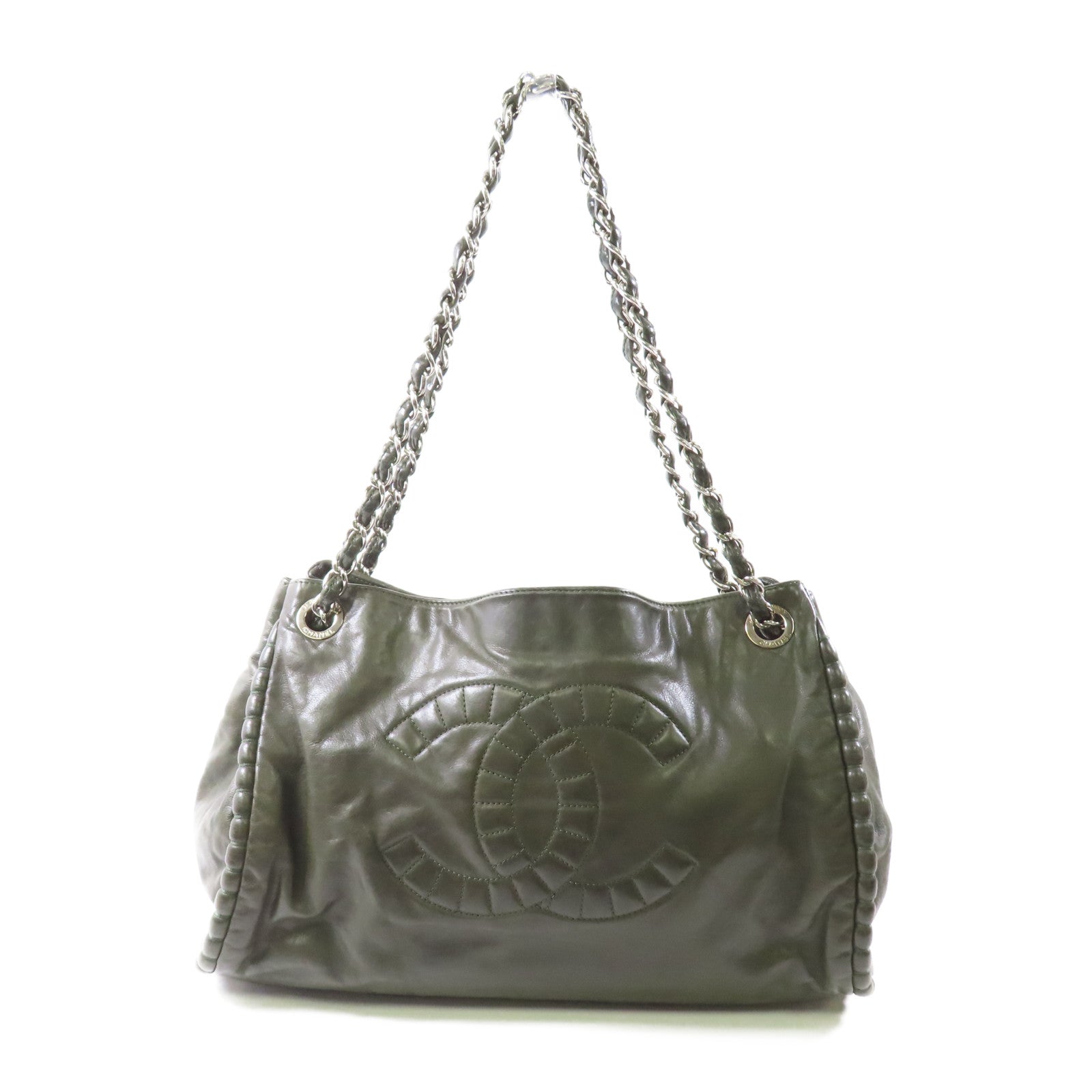 CHANEL CC SHW Tote Bag Chain Tote Bag Calfskin Leather Green