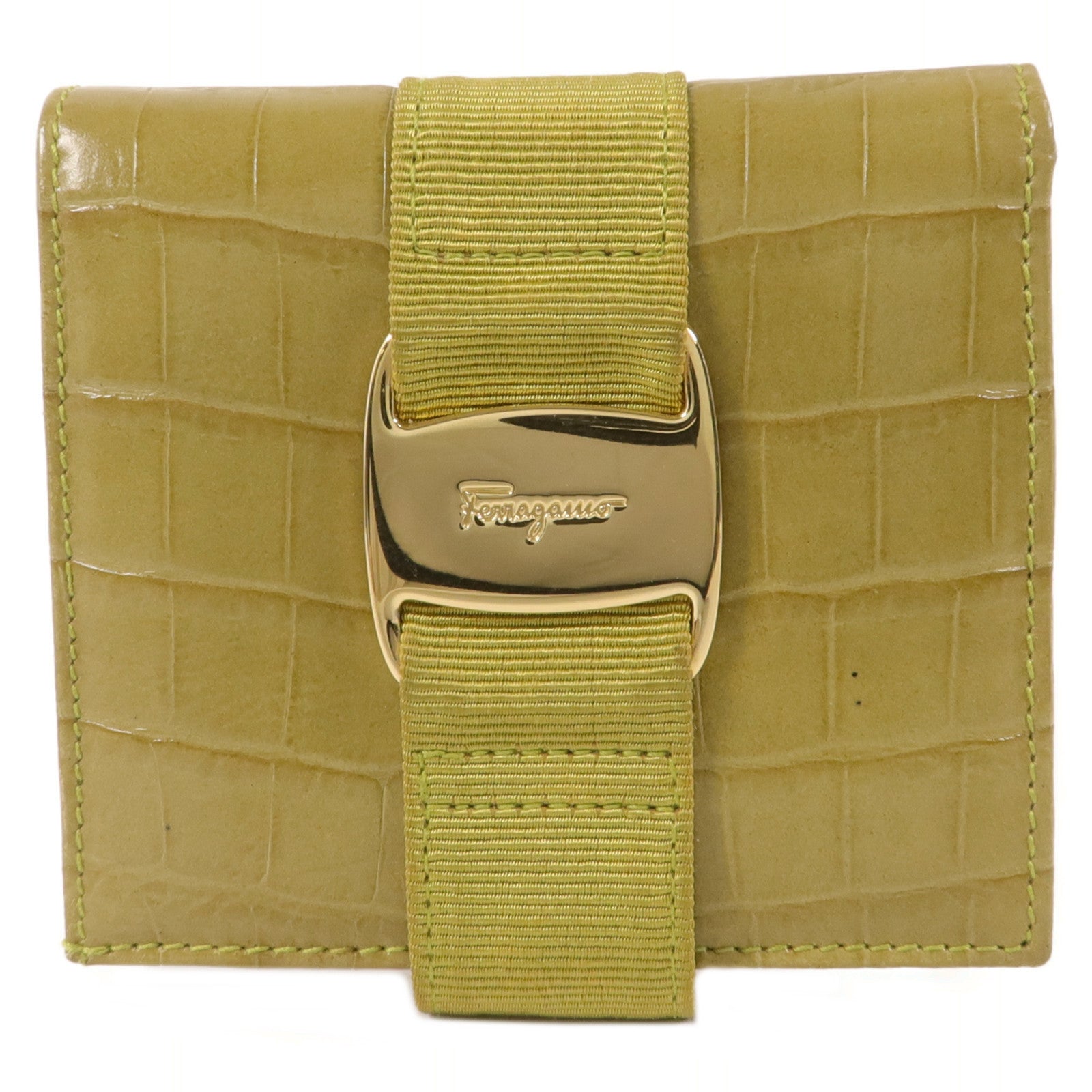 Salvatore Ferragamo 牛皮皮革Vara Bow Crocodile-Embossed Wallet錢包