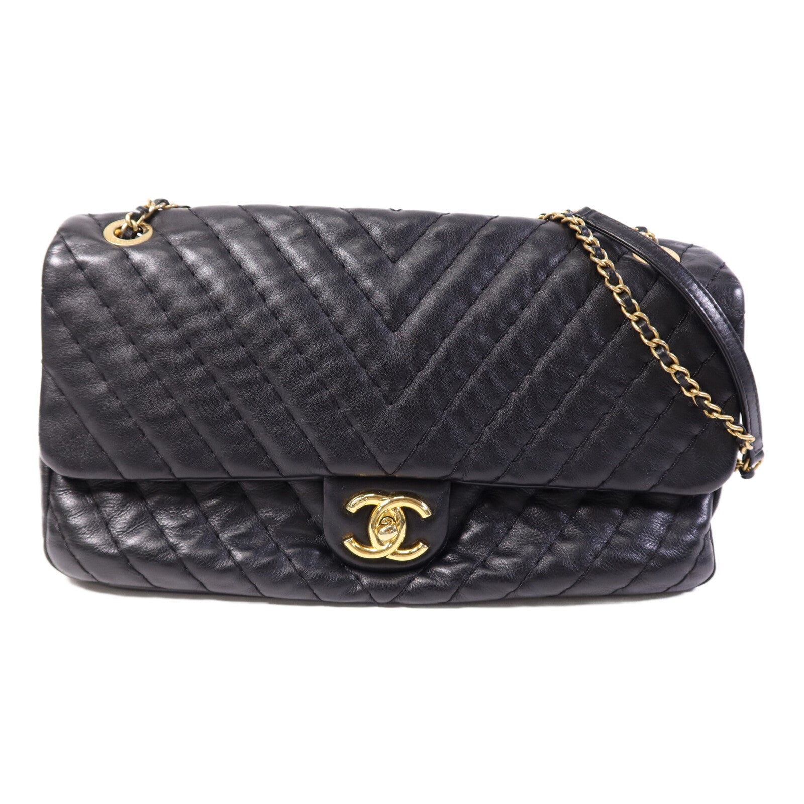 CHANEL 牛皮皮革Chain Shoulder Bag金扣鏈帶肩背袋