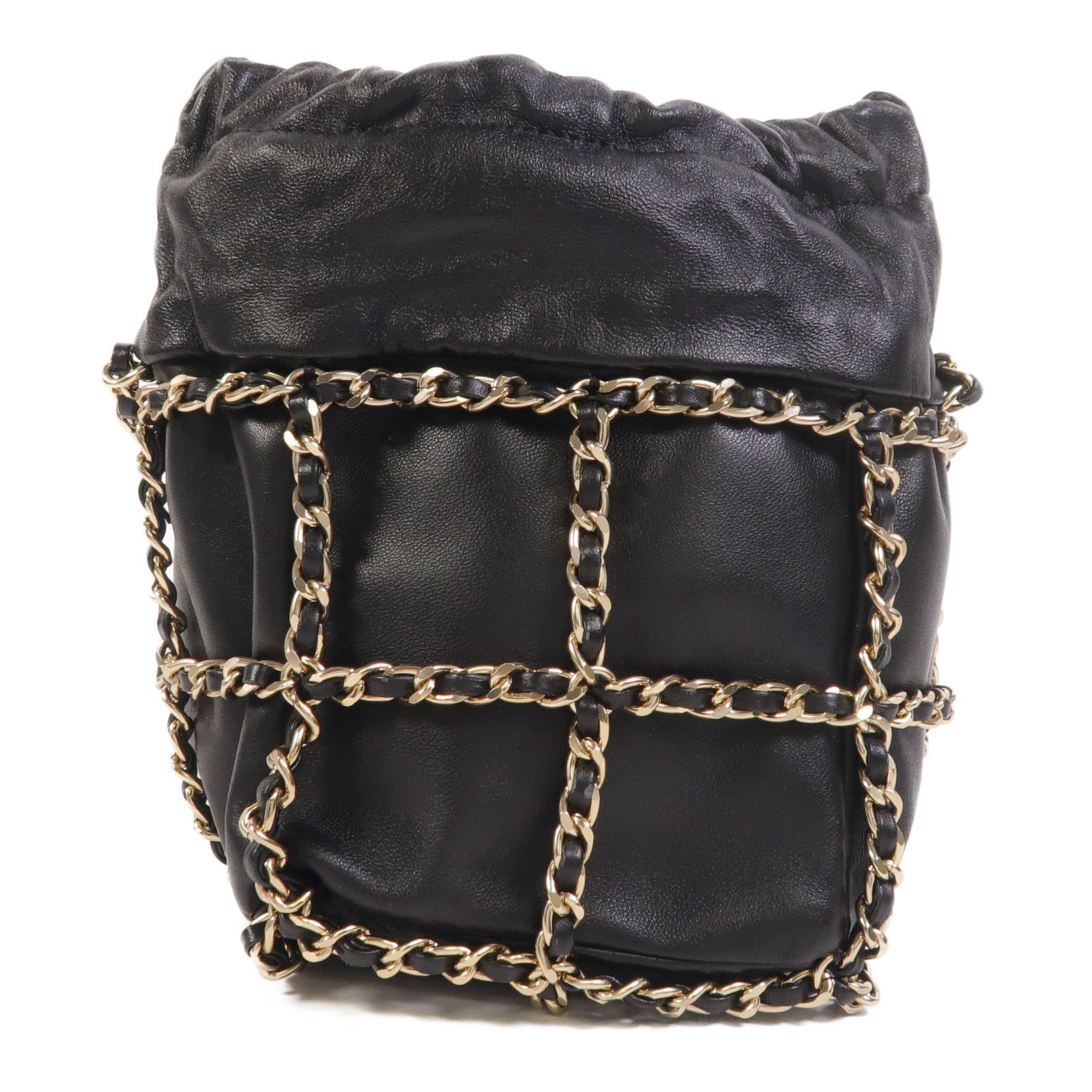 CHANEL 羊皮皮革Drawstring Bag金扣鏈帶肩背袋